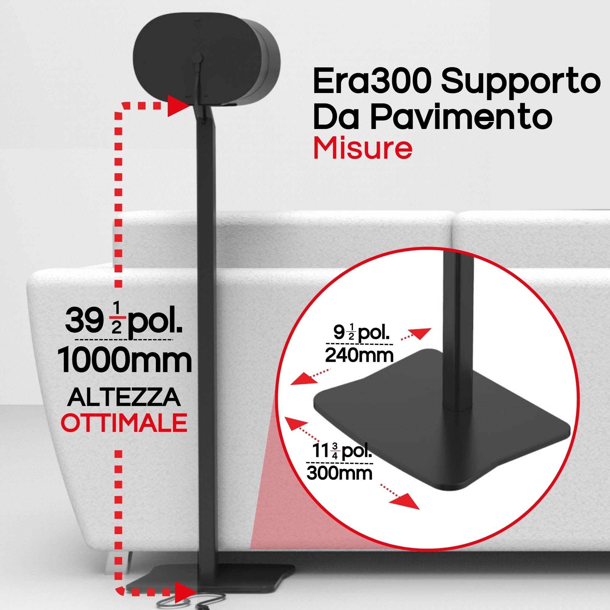 ERA300 Supporto da Pavimento, Design in metallo di Alta Qualità Supporto per Altoparlanti Compatibile con Sonos ERA 300, Accessori Inclusi, Gestione Cavi, Progettato nel Regno Unito, Nero Pacco Doppio