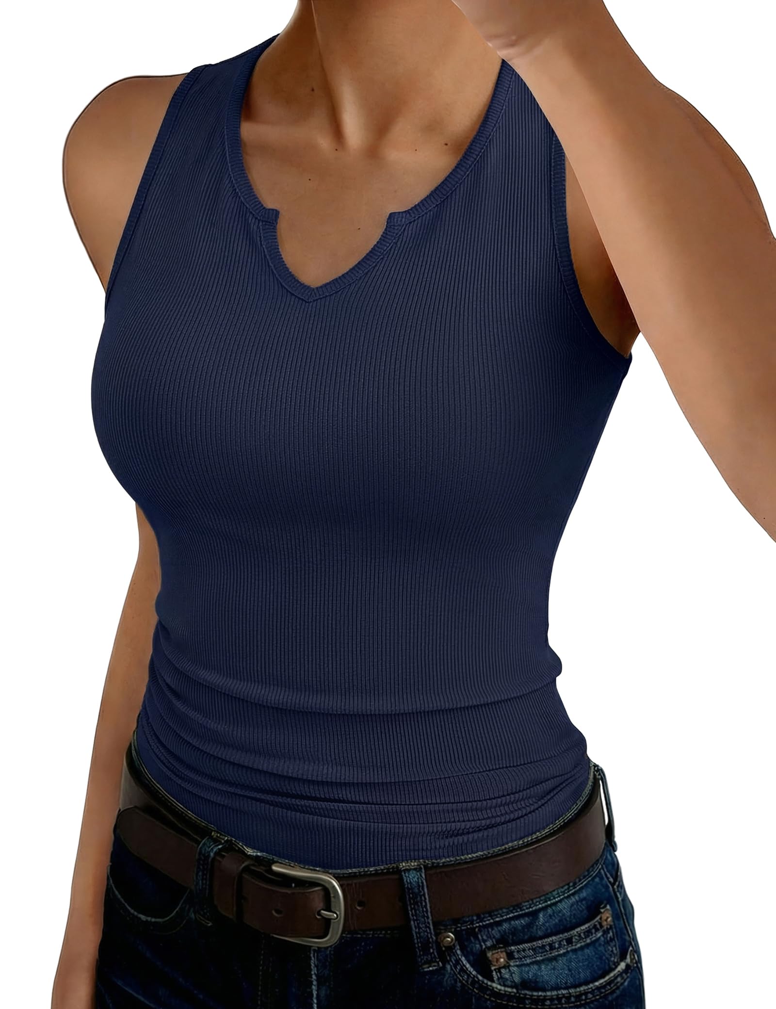 Aottori Tank Top Damen V-Ausschnitt Oberteile Sommer Slim Fit Tanktop Gerippt Sexy Eng Tops Elegant Stretch Basic Shirt Ärmellos Casual Einfarbig