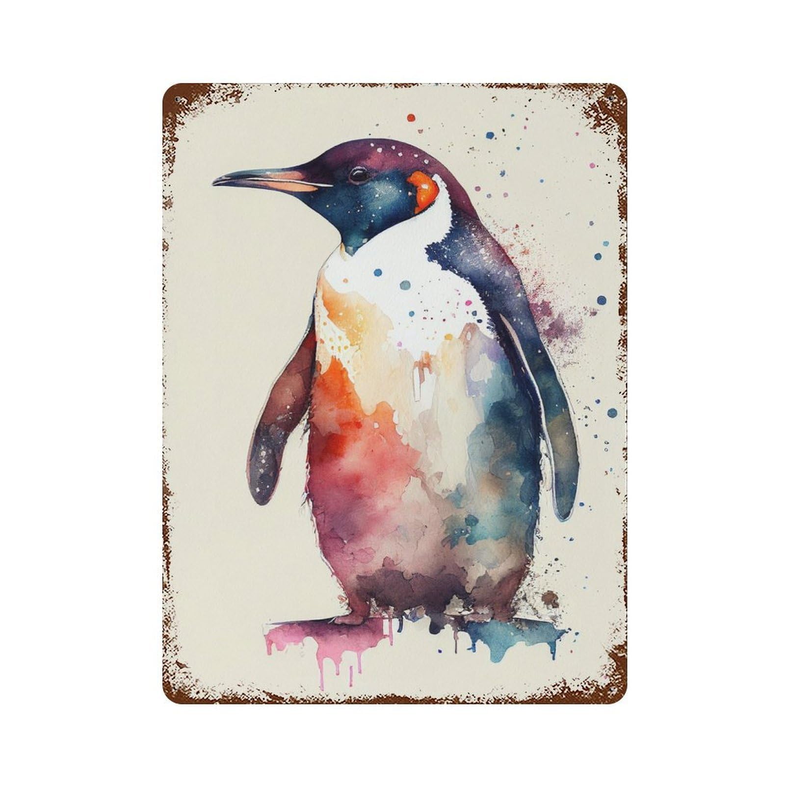 Rust Effect Penguin Watercolor Animal Vintage Rust Metal Sign 15.7"x11.8", Classic Wall Plaque for Shed, Workshop And Garage Wall Decor