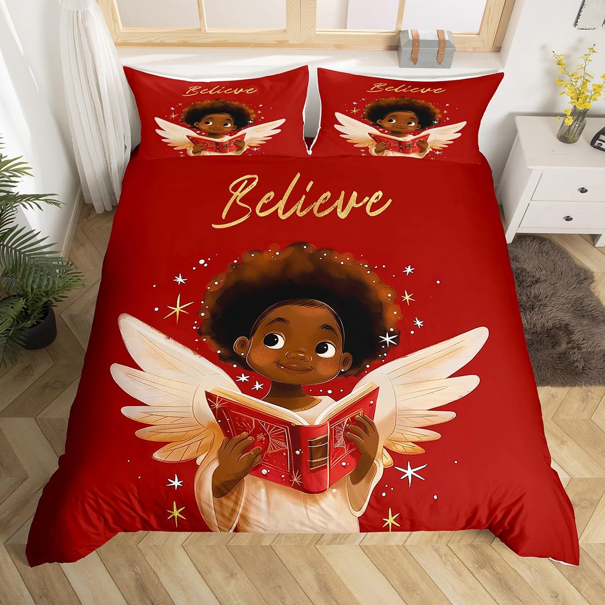 Homewish Merry Christmas poszewka na kołdrę podwójny czarny Święty Mikołaj dekoracje świąteczne zestawy pościeli, afroamerykański anioł narzuta na łóżko czarny afro świąteczny prezent zestaw łóżek