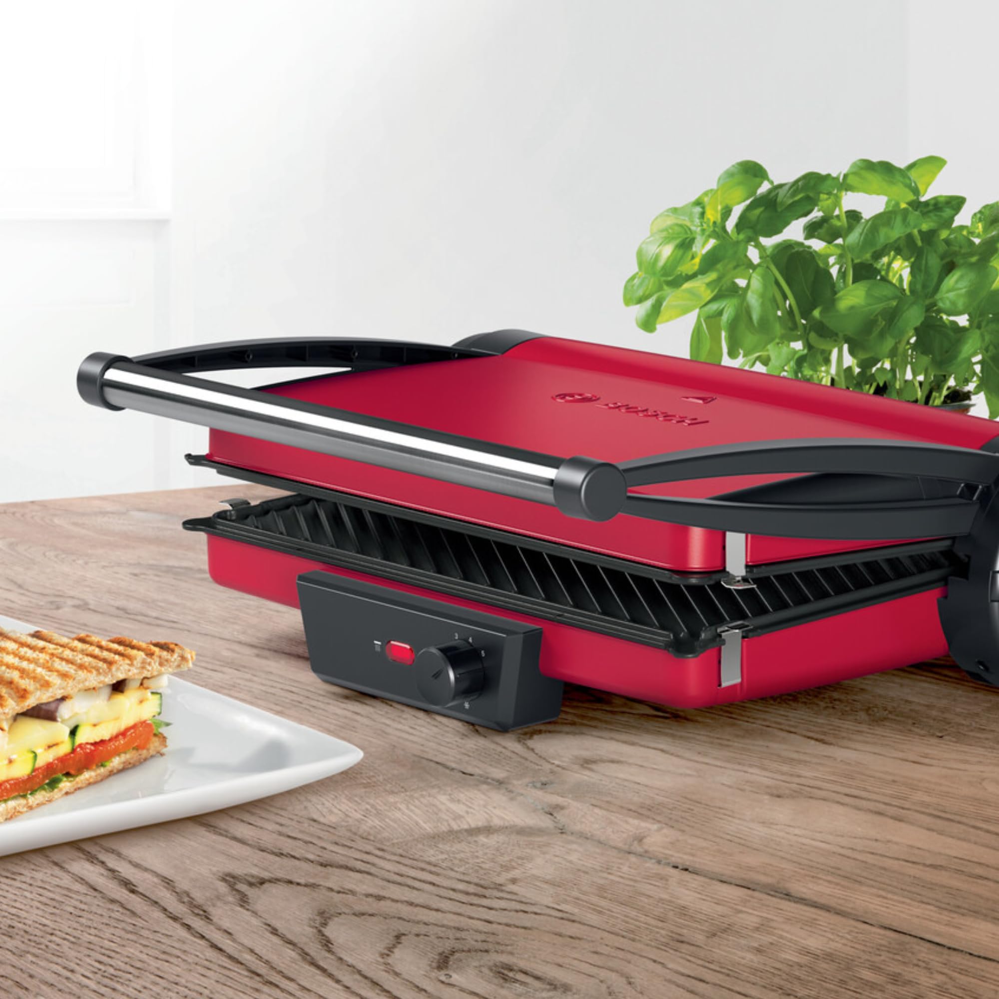 Bosch - Grill eléctrico, 3 posiciones, 2000W, Rojo, TCG4104