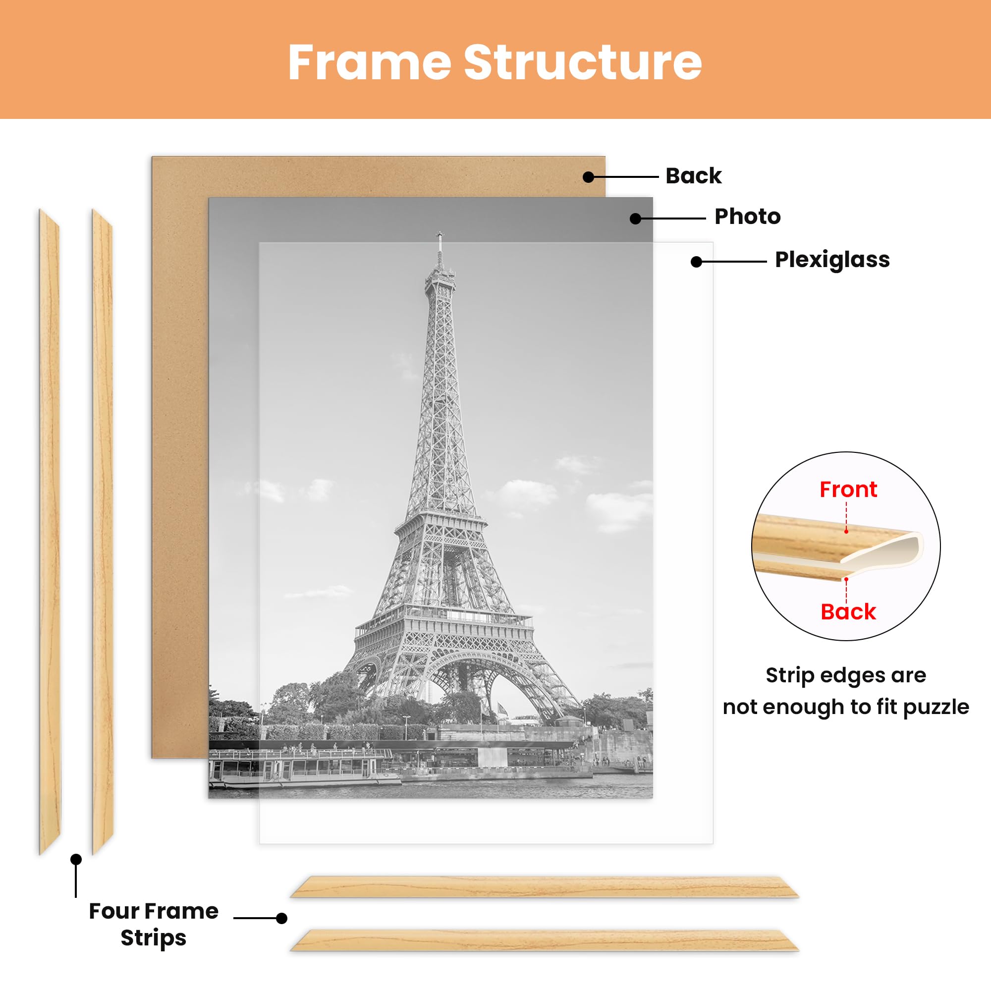 upsimples 3 Pack A3 Picture Frame, A3 Natural Picture Frame for Photo Gallery - Slide-In Strips, Horizontal or Vertical Wall Mounting - Image 3