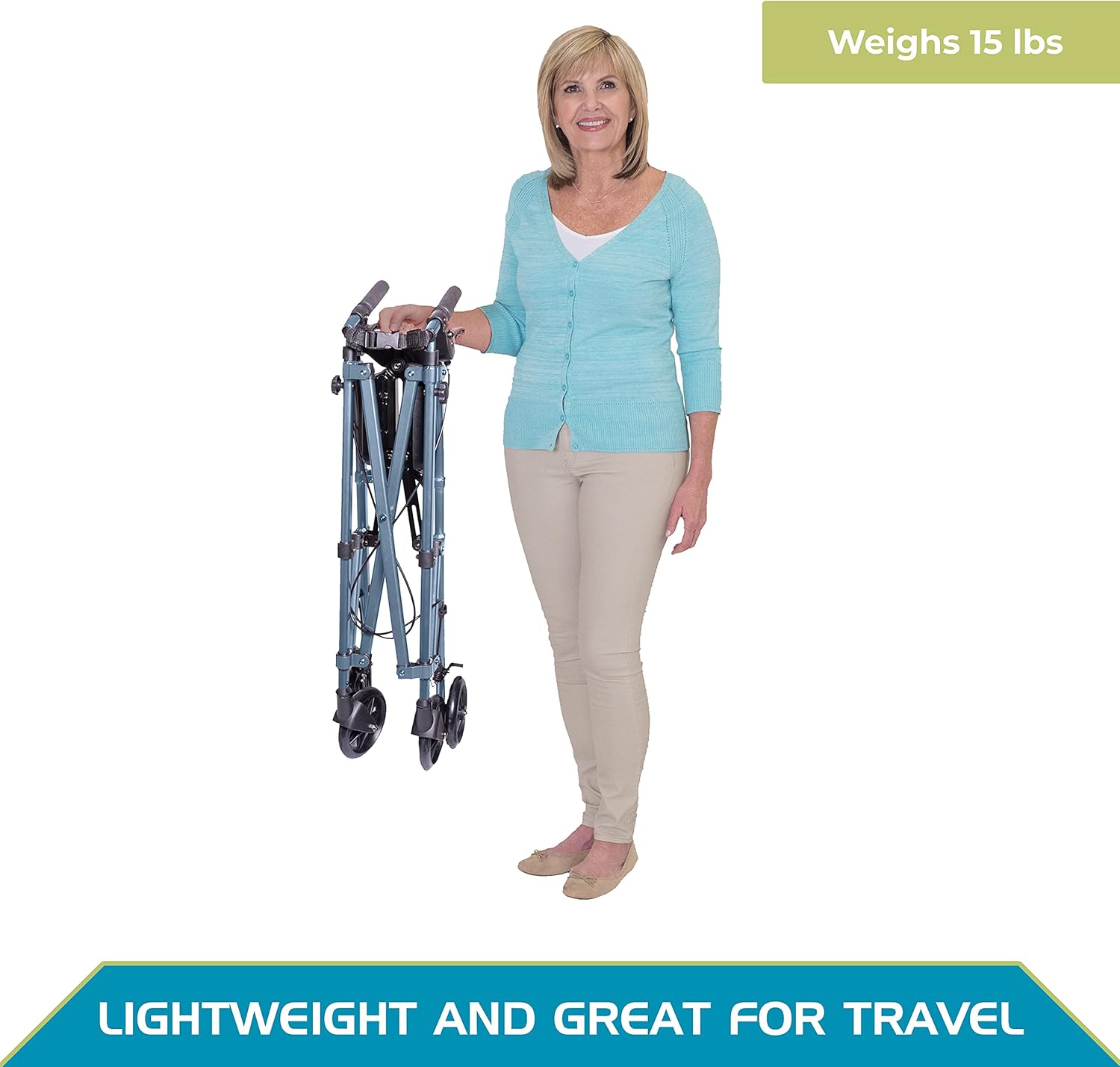 Able Life Space Saver Rollator, Lightweight Folding Mobility Rolling Walker for Seniors and Adults, 6-inch Wheels, Locking Brakes, and Padded Seat with Backrest, Cobalt Blue : Everything Else