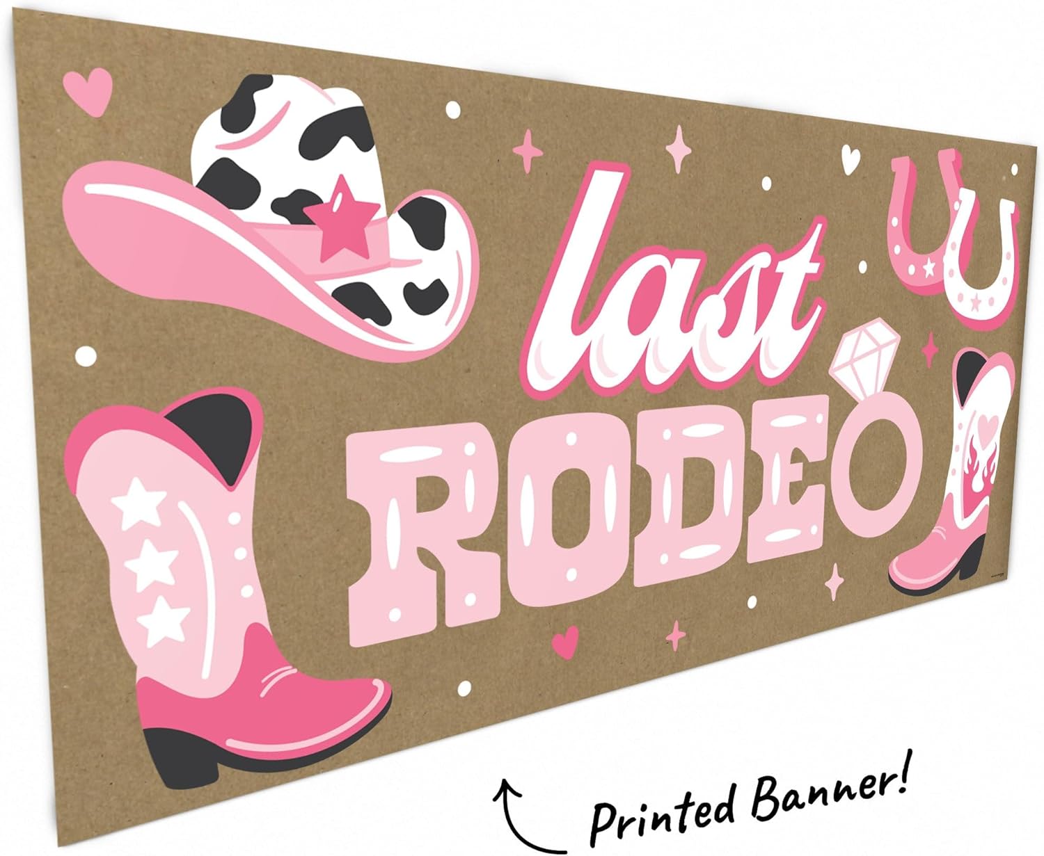 Big Dot of Happiness Last Rodeo Kraft Paper Banner, Pink Cowgirl Bachelorette Party Banner, Printed Brown Paper Party Sign Decoration – 1 Count