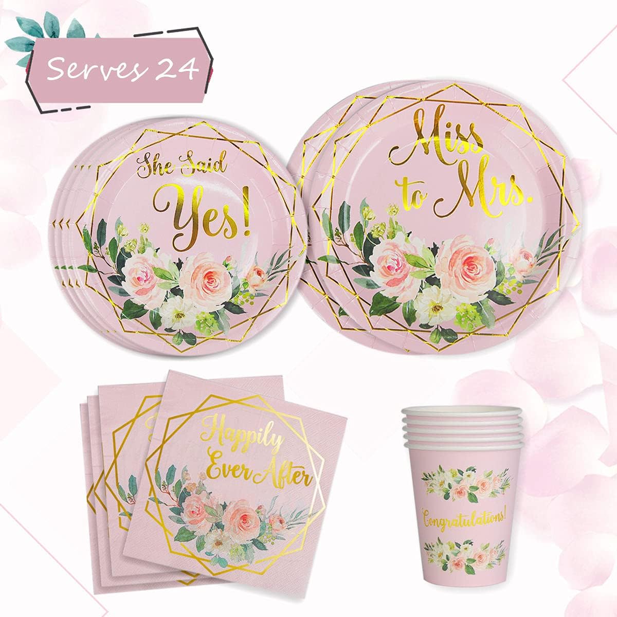 Buy Gold Foil Miss To Mrs Party Supplies Tableware Set 24 9 Dinner Plates 24 7 Dessert Plate 24 9 Oz Cups 24 Lunch Napkins Gold For Engagement Wedding Disposable Paper Goods