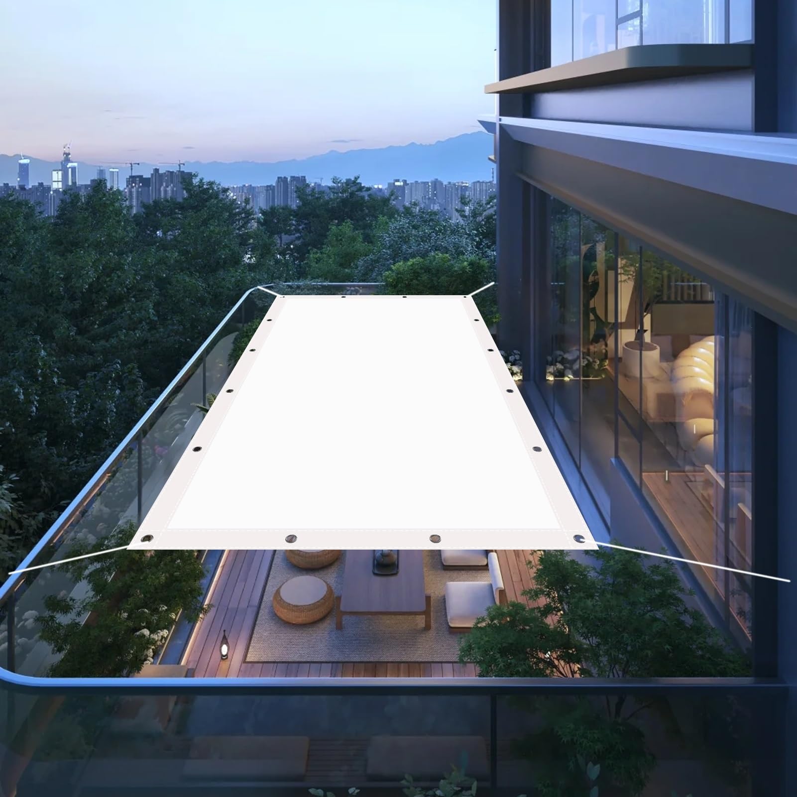 Toile ombrage HDPE extérieur blanc protection UV imperméable patio 190x700