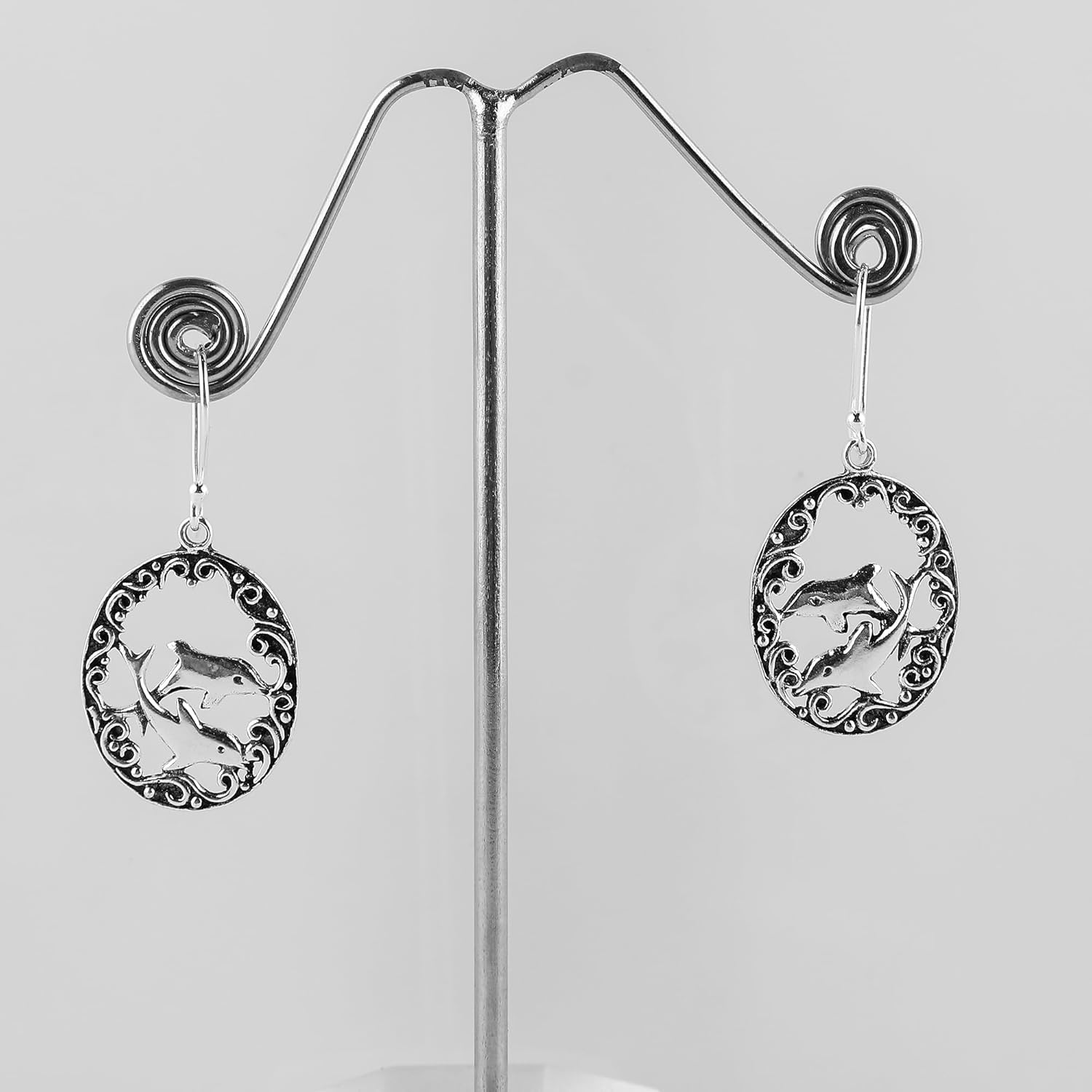 Oxidized 925 Sterling Silver Dolphin Earrings, Filigree Dangle Earrings Handmade Jewelry Birthday Elegant Minimalist Bridal Earring Gift for Women - Image 5