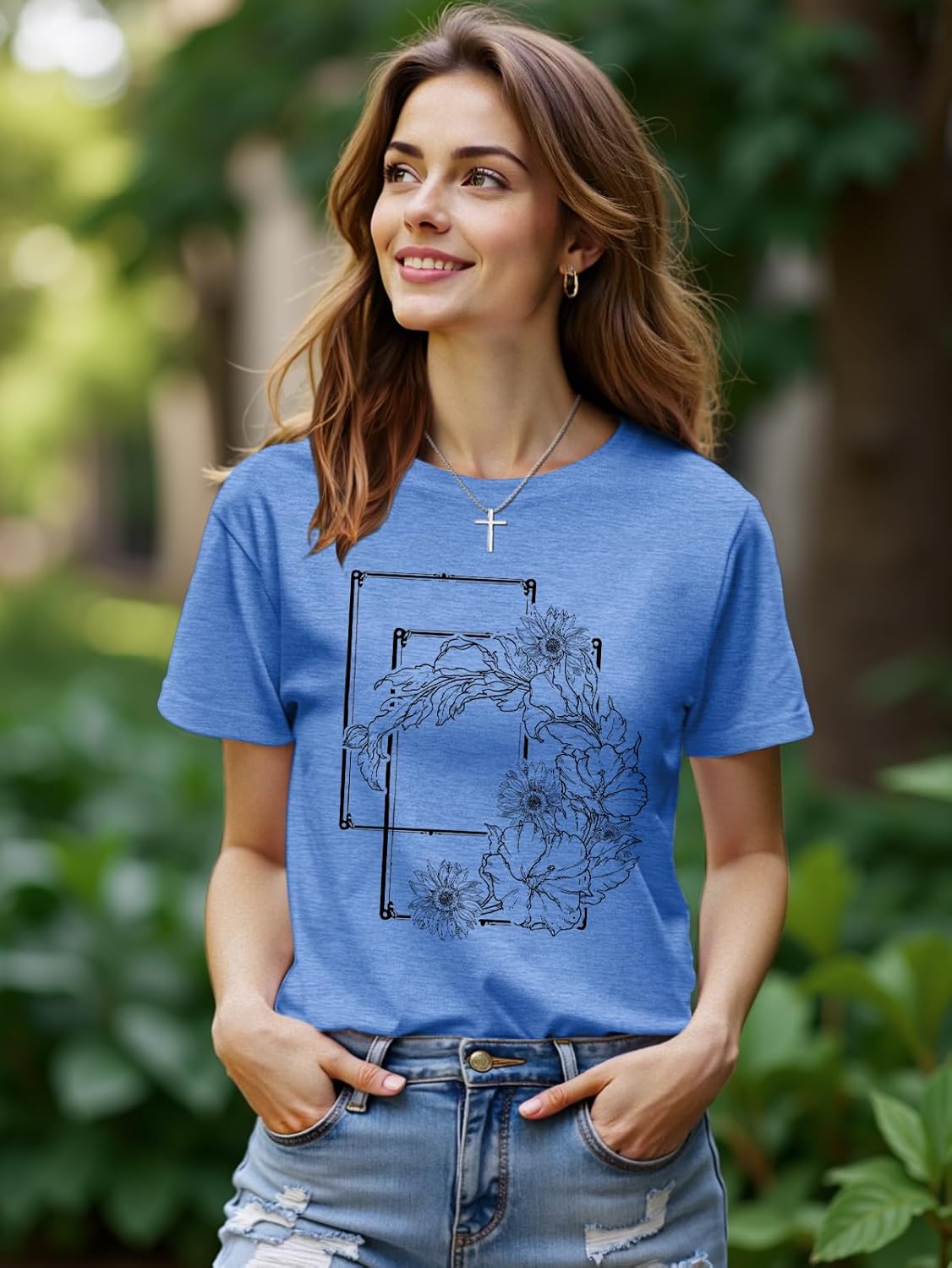 Womens Floral T Shirt Graphic Tees Short Sleeve Summer Tops Loose Crewneck Flower Printed Shirt Funny Wildflower Tshirt - Image 4