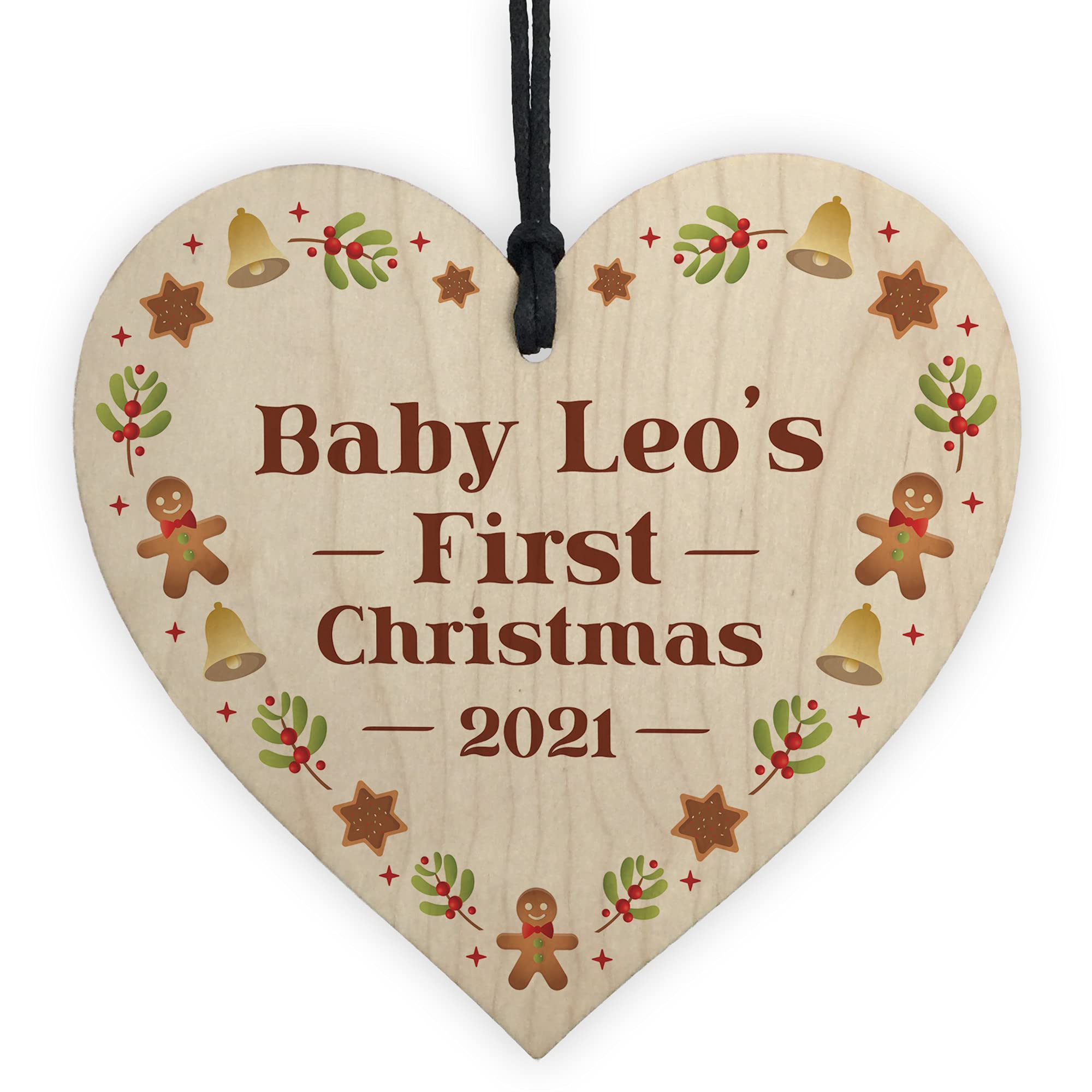 Baby's First 1st Christmas Bauble Personalised Wood Heart Tree Decoration Keepsake