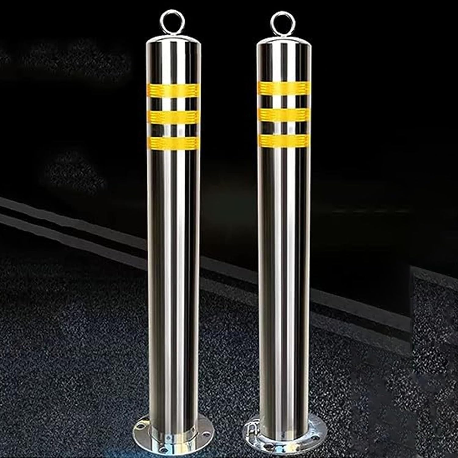 Cono De Tráfico, Barrera De Seguridad, Poste Delimitador, Bolardo Reflectante, Bolardo De Seguridad De Acero Inoxidable con 4 Pernos De Anclaje, Poste Delimitador De,2Pack