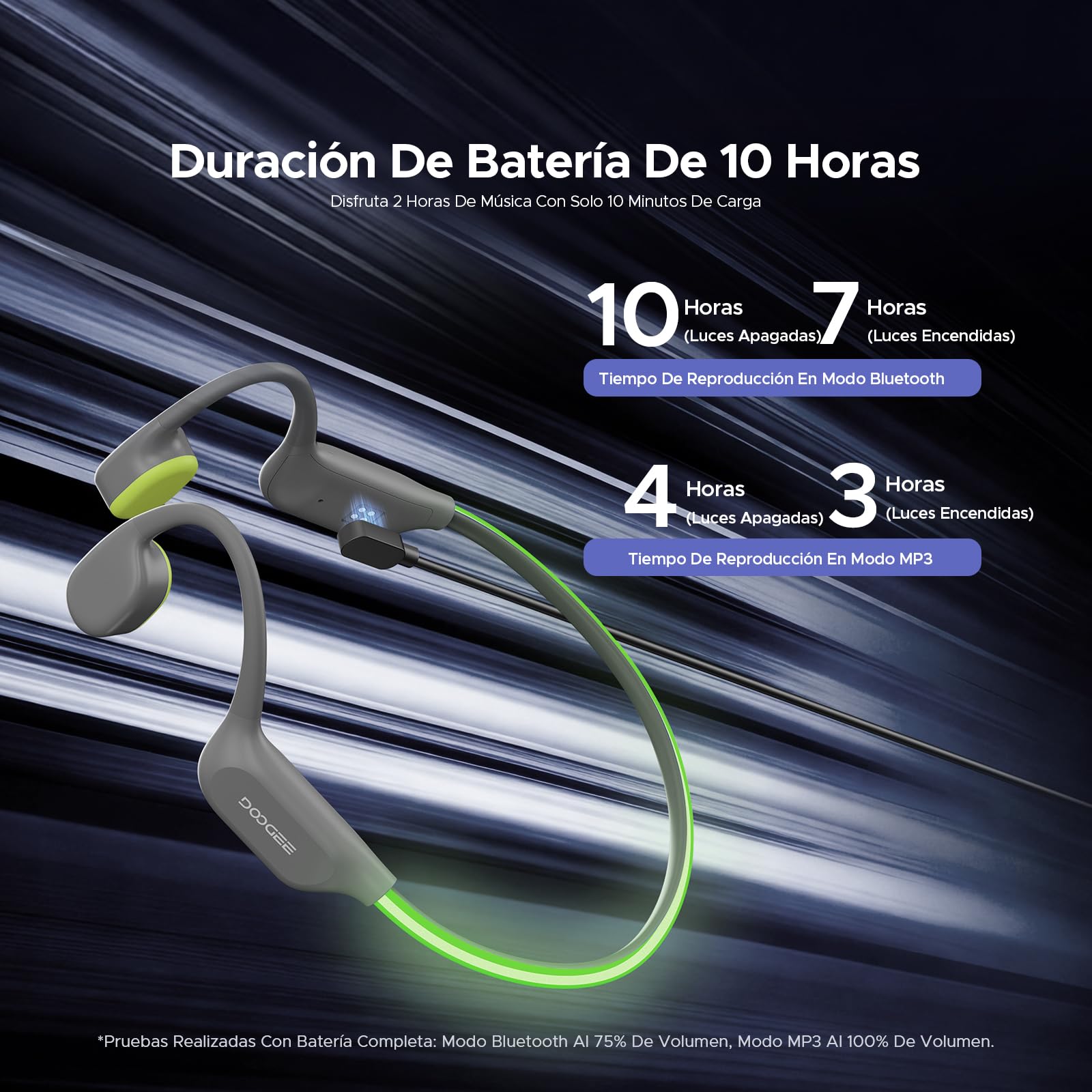 Auriculares de Conducción Ósea, Cinta LED, Impermeable IP68 Auriculares para Nadar, 10 Horas de Autonomía, Bluetooth 6.0, Modo MP3, Almacenamiento 32GB, Adecuados para Ciclismo (Gris)