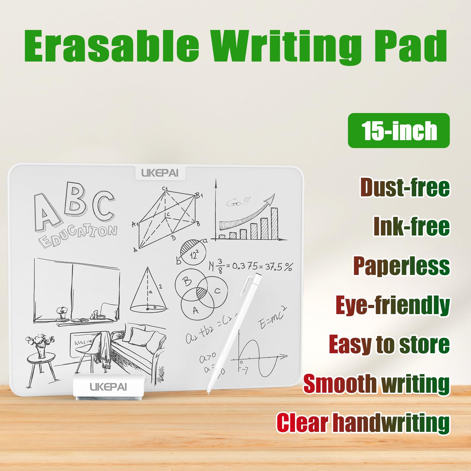 Condition photo showing New/Like New for 15 inch magic whiteboard,no-consumable erasable board | reusable dust-free power-free waterproof shockproof eye-caring panel | ideal for office, classroom, remote work
