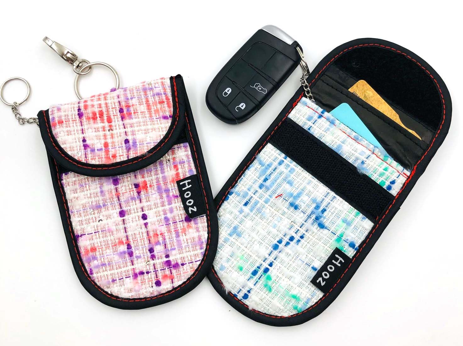 Hooz Faraday Pouch for Car Keys or Credit Cards - Set of 2 RFID Blocking Key Holder Storage for Credit Cards, Keyless Fobs - Anti-Theft Protector - Keyring For Hanging (1 Pink and 1 Green)-picture-30