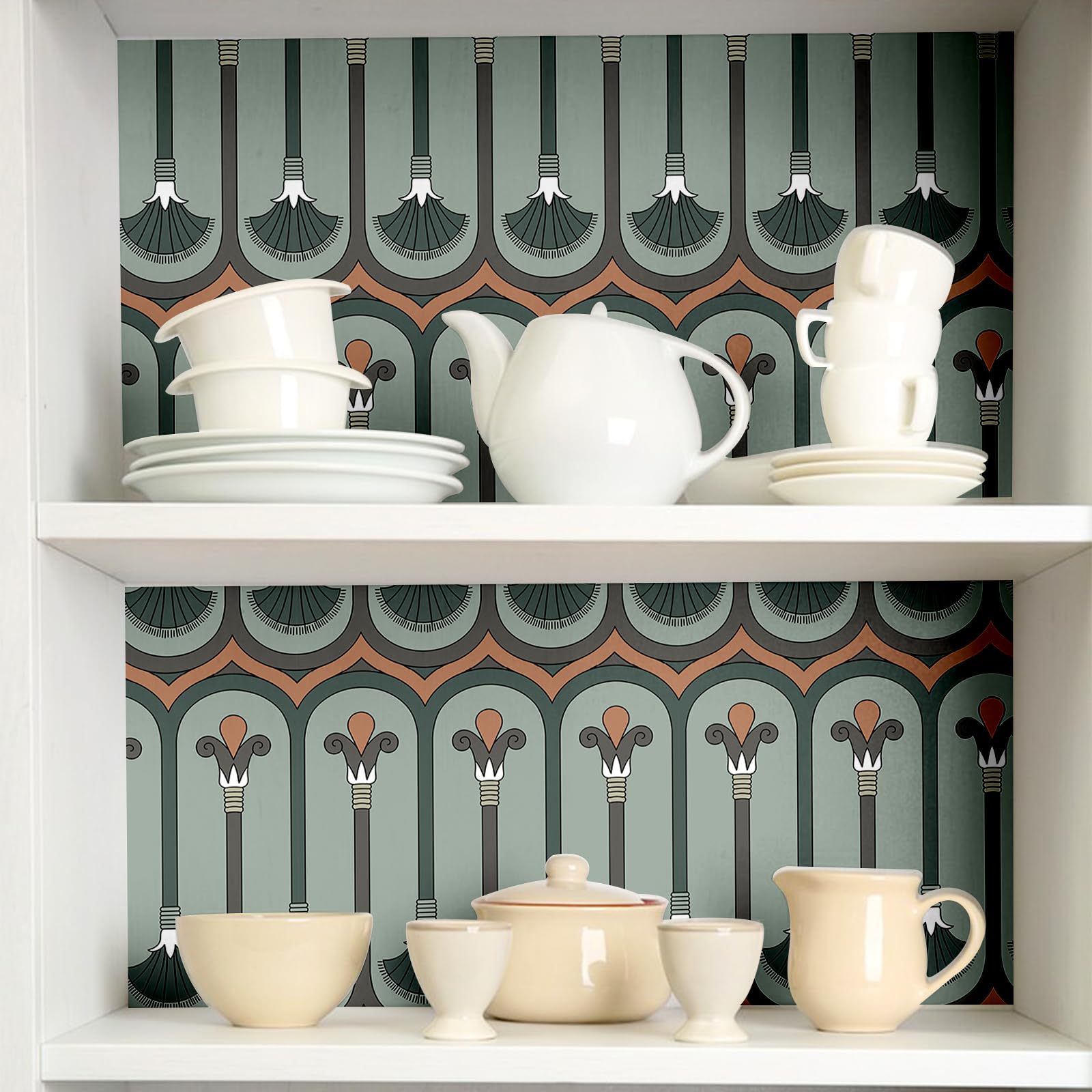 Abyssaly Vintage Peel and Stick Wallpaper Boho, Morocco Wallpaper for Cabinet Home Decor, Stripe Wallpaper Stick on Backsplash for Kitchen Green 17.7 in X 118 in