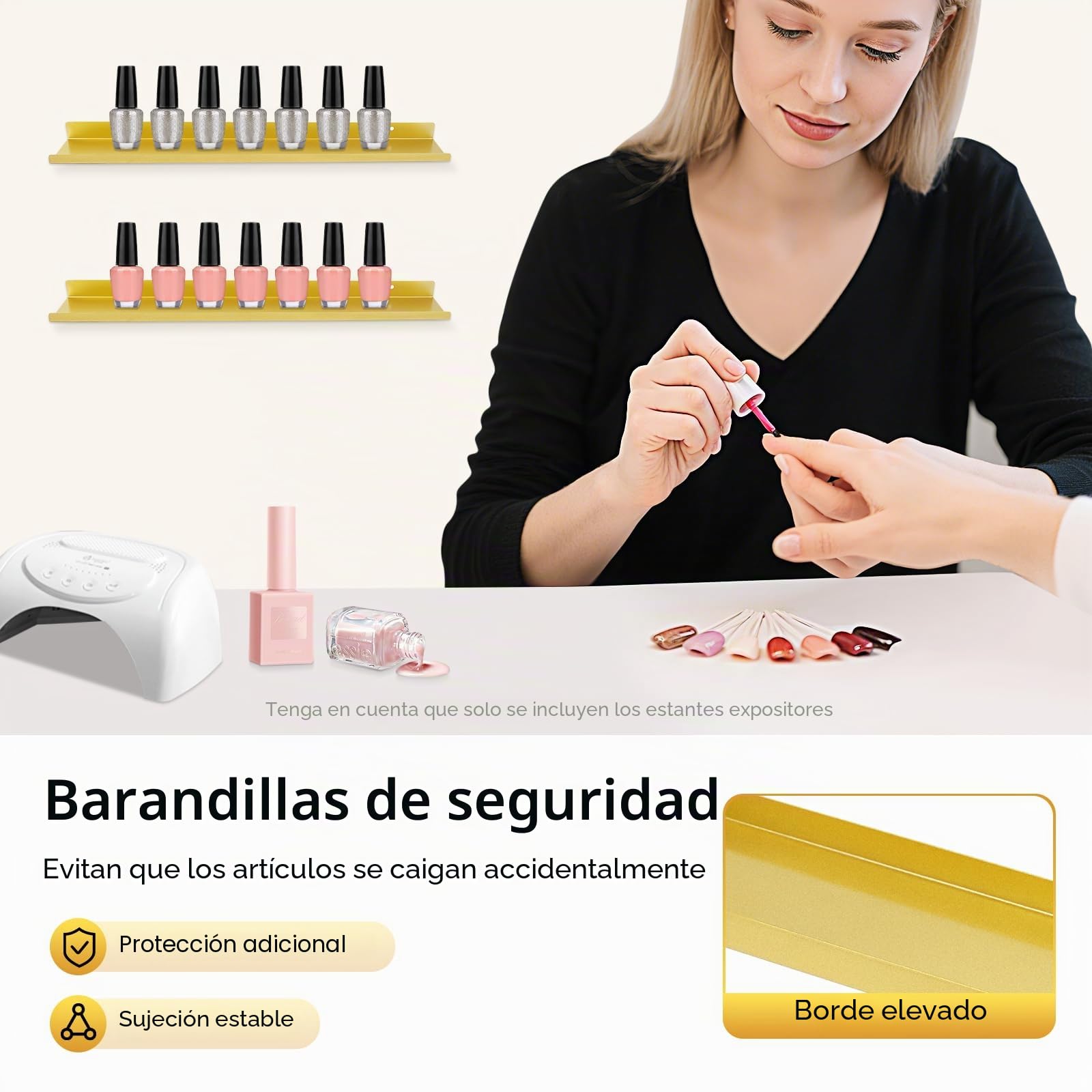 Juego de 3 estantes de esmalte de uñas, 5 niveles, almacenamiento de esmalte de uñas, estantes triangulares, estante de metal, capacidad de carga de 50 kg, soporte de pared para exhibición de uñas