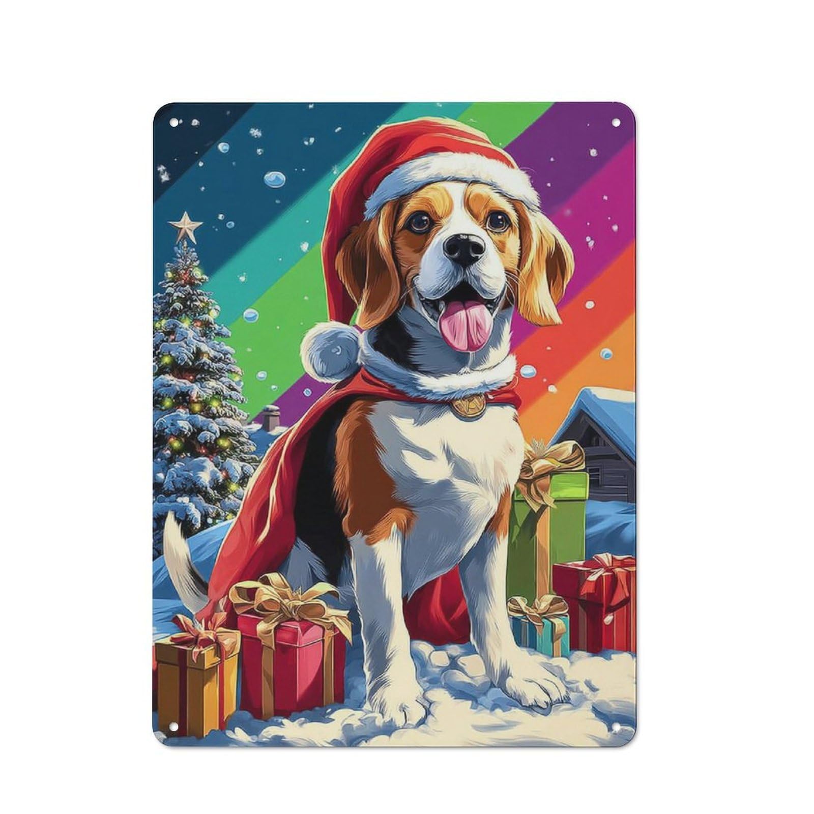 Junmoney Christmas Beagle With Presents Decorative Tin Plaque 40X30cm, Vintage Bar Wall Plaque For Bar, Kitchen, Garage Or Games Room