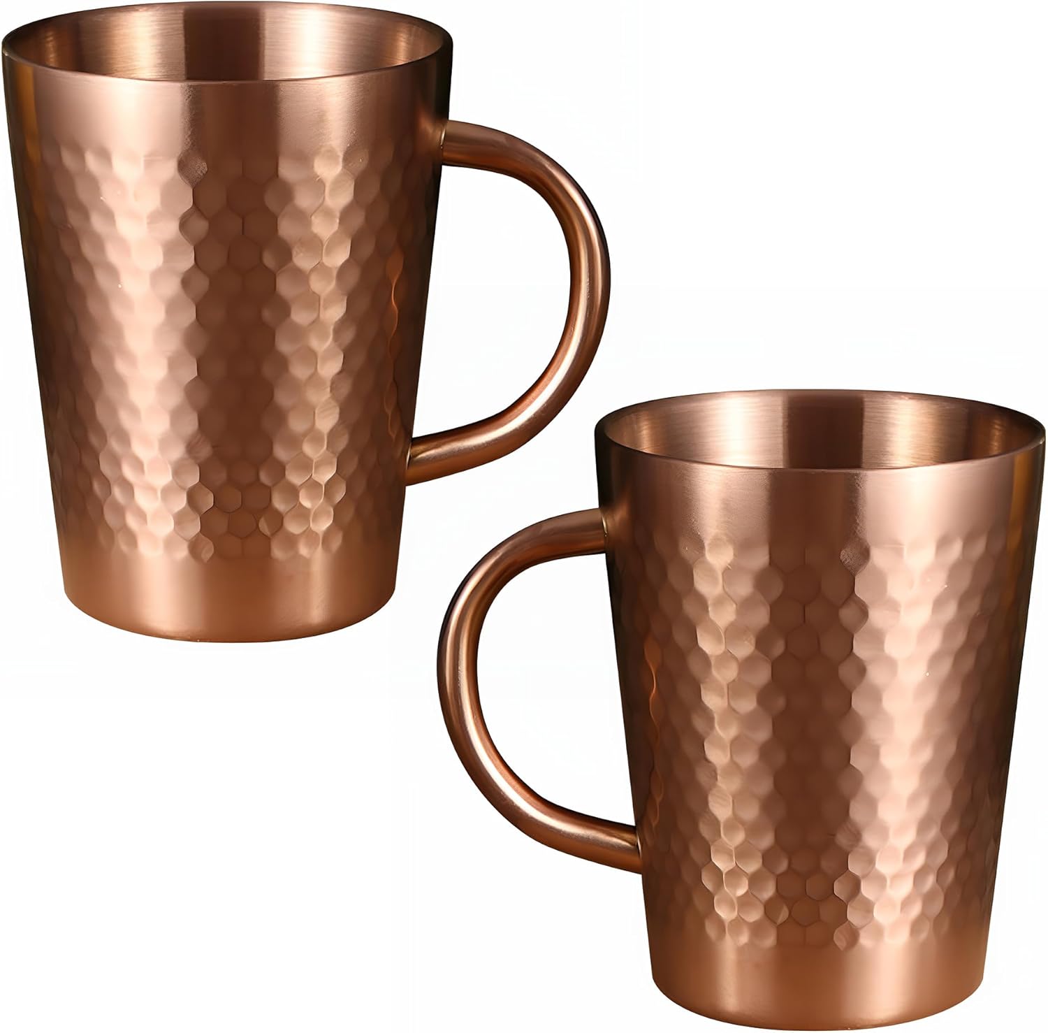 YJX 15oz Coffee Mugs Set of 2, Hammered 304 Stainless Steel Coffee Cups for Gifts, Copper Tea Cup with Handle, Lightweight Teacups for Tea, Cold Drinks, Beer, Wine, Bars, Parties(450ml)