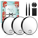 MIYADIVA Magnifying Mirror 40X/30X/20X, 3.5 Inch Round Compact Mirror with Suction Cup, 2Ps Stainless Steel Tweezers, Perfect for Makeup, Eyebrows, Beards, Travel