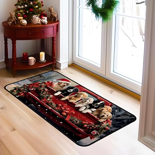 Miniatura 7 de MSINMKOK Alfombra de pasillo de perros lindos de Navidad, alfombra roja lavable para lavandería, cocina, accesorios para el hogar, decoración de