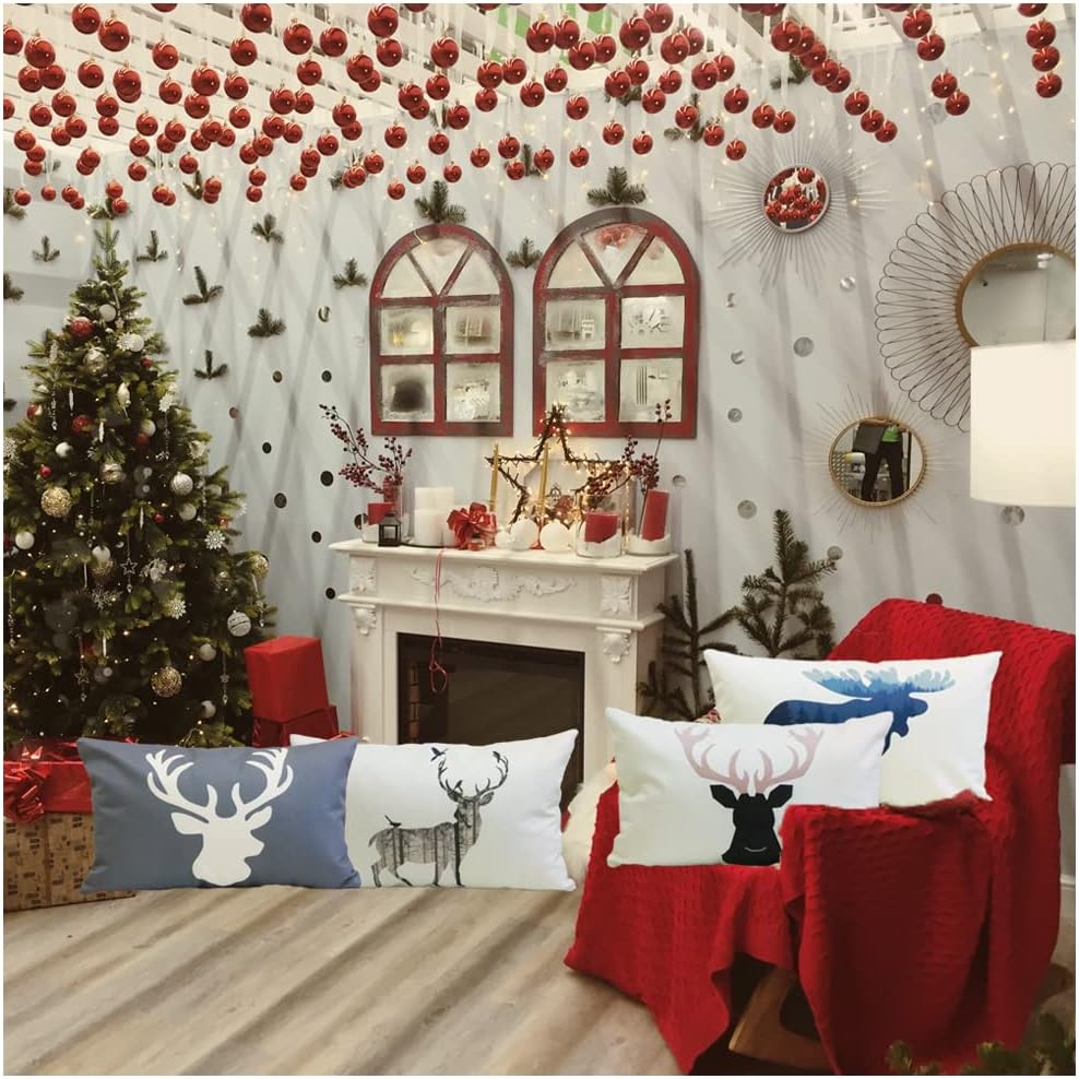 Deer Throw Pillow Covers Elk Lumbar Pillow Cover Deer Pillow Cases Oblong Rectangle Animal Moose Pillowcase Cotton Linen Decorative Cushion Covers for Couch Bed Sofa 12x20 Set of 4