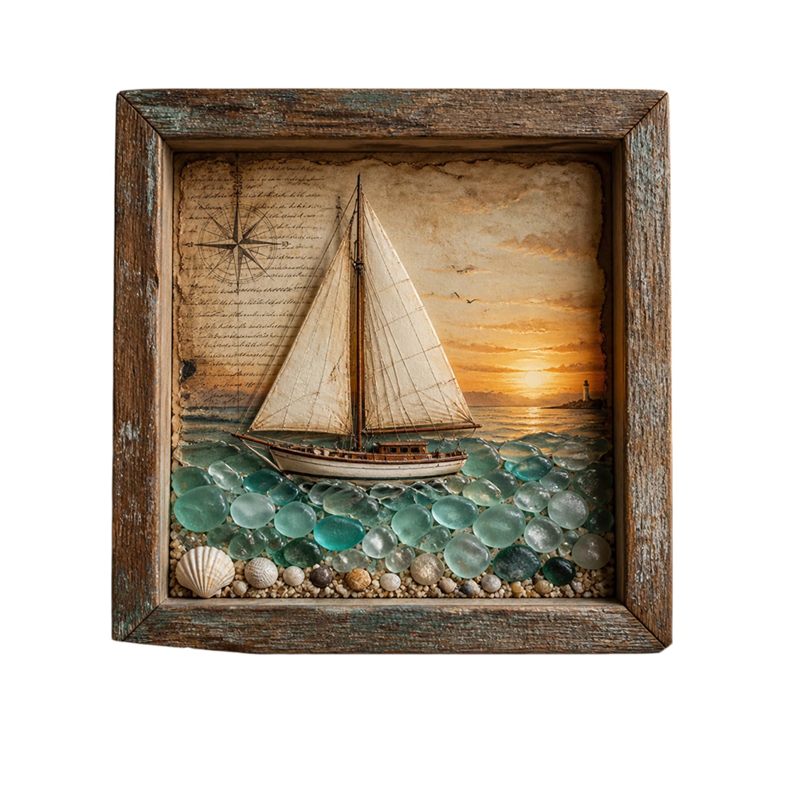 FANGZESHI Lights For, Lighthouse Coastal Sea Glass Night Light, Coastal Lighthouse Glass-Inspired Layered Frame Night Light