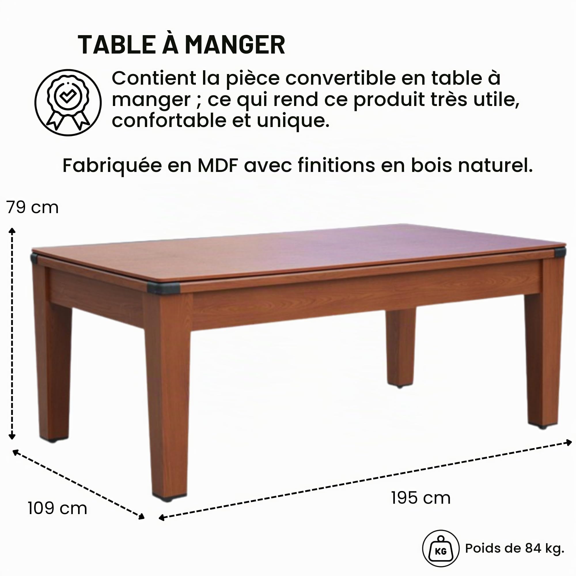 Table Multi Jeux 5 en 1-195x109x79 cm - Ping-Pong, Billard, Airhockey, Poker - Table à Manger