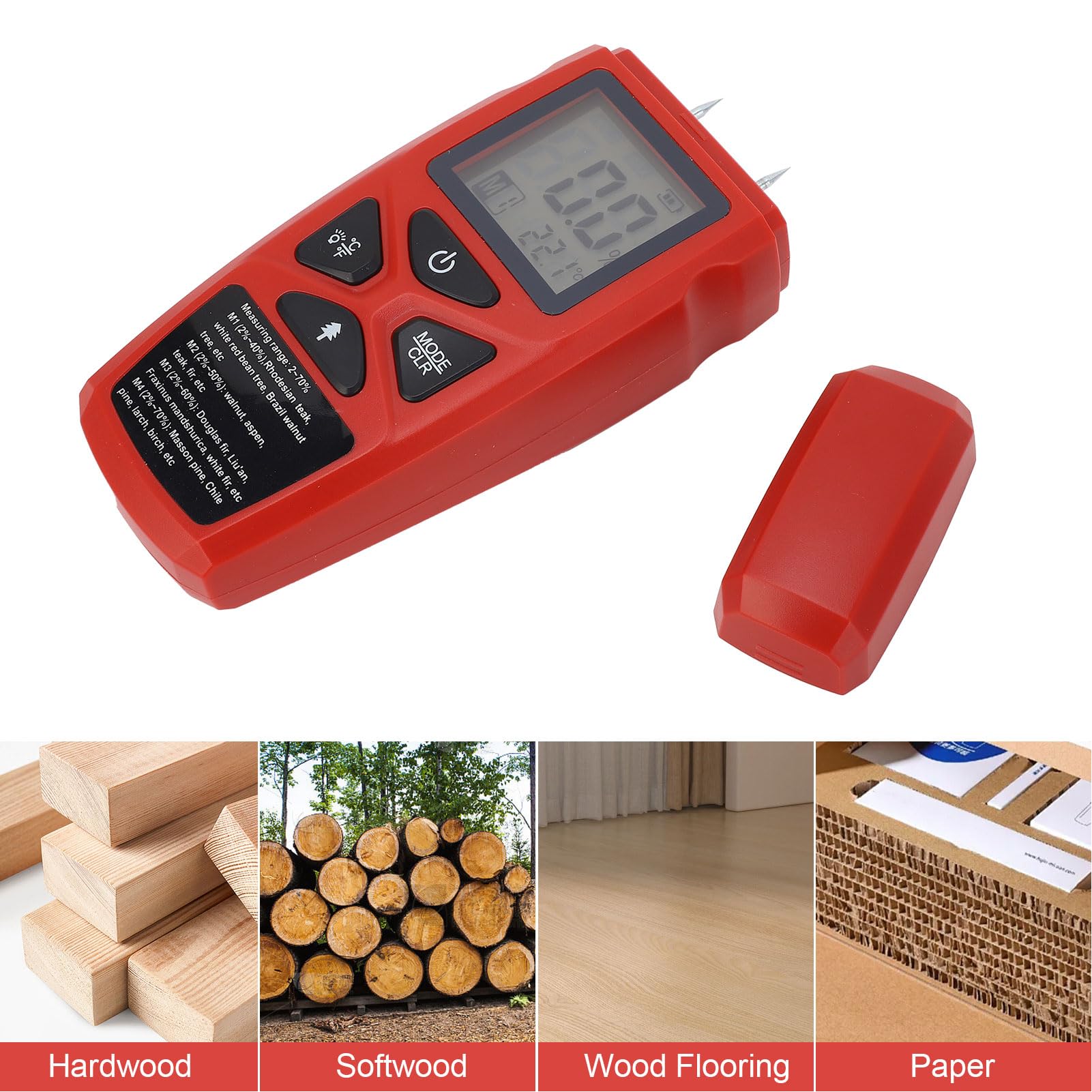 Asixxsix Misuratore di umidità del Legno, Rilevatore di umidità Digitale di Tipo Pin con Display LCD Retroilluminato per Test su Cartongesso e Legna Ardere