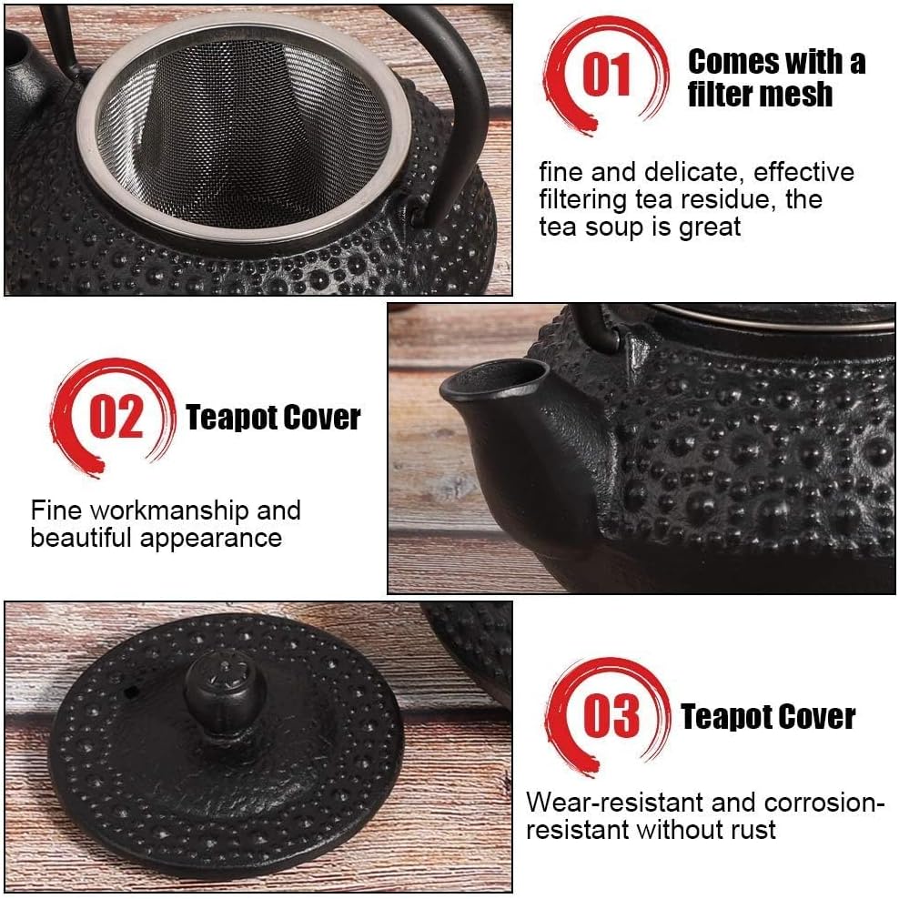 Japanese Tea Kettle, Cast Iron Teapot with Infuser for Loose Leaf Tea, Rindrop Type Boiler Set 0.3L
