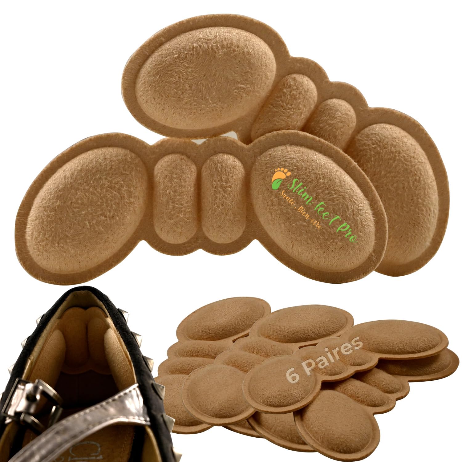 Cuscinetti Tallone Tipo Farfalla Beige – 6 Paia | Schiuma Memory Premium, Anti-Sfregamento e Antiscivolo | Riutilizzabili e Lavabili per Scarpe Uomo Donna | Comfort Quotidiano