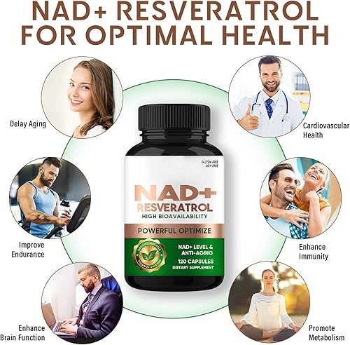 Miniatura 8 de NAD+ Resveratrol Supplement 120 Capsules, Supports Healthy Aging, Cellular Energy, Metabolism & Brain Boost for Men & Women