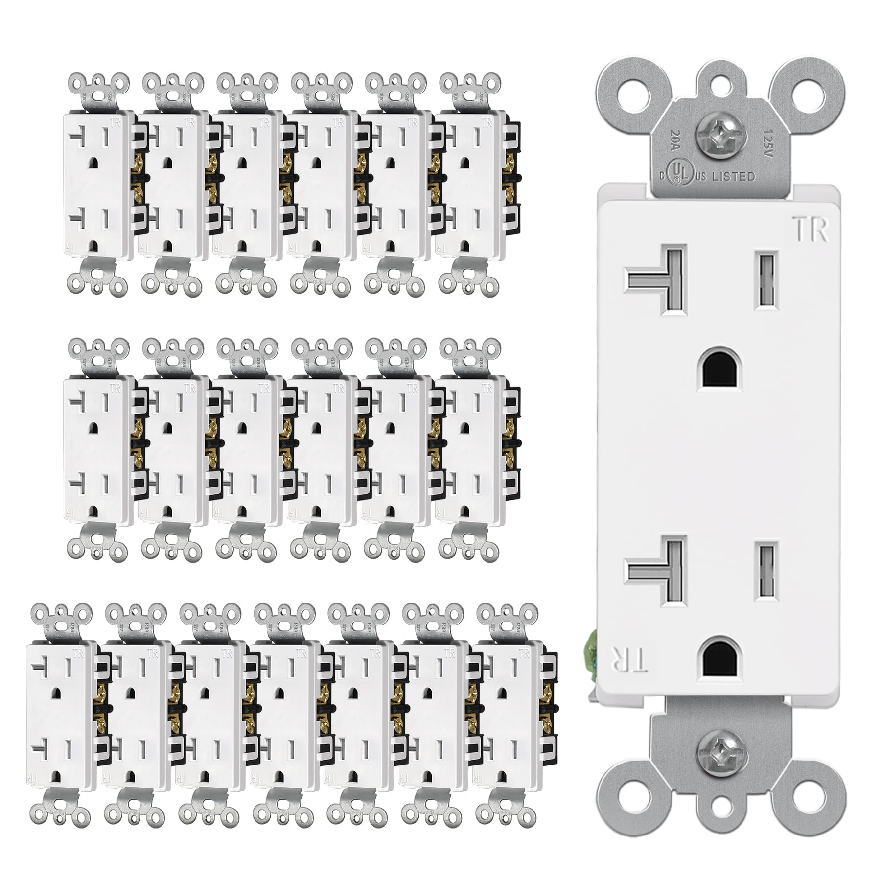 Photo 1 of (20 Pack) CML 20 Amp Decorator Receptacle Outlet with Tamper Resistant (TR), Standard Electrical Wall Outlet, Residential and Commercial Grade, 20A/125V, UL Listed, White