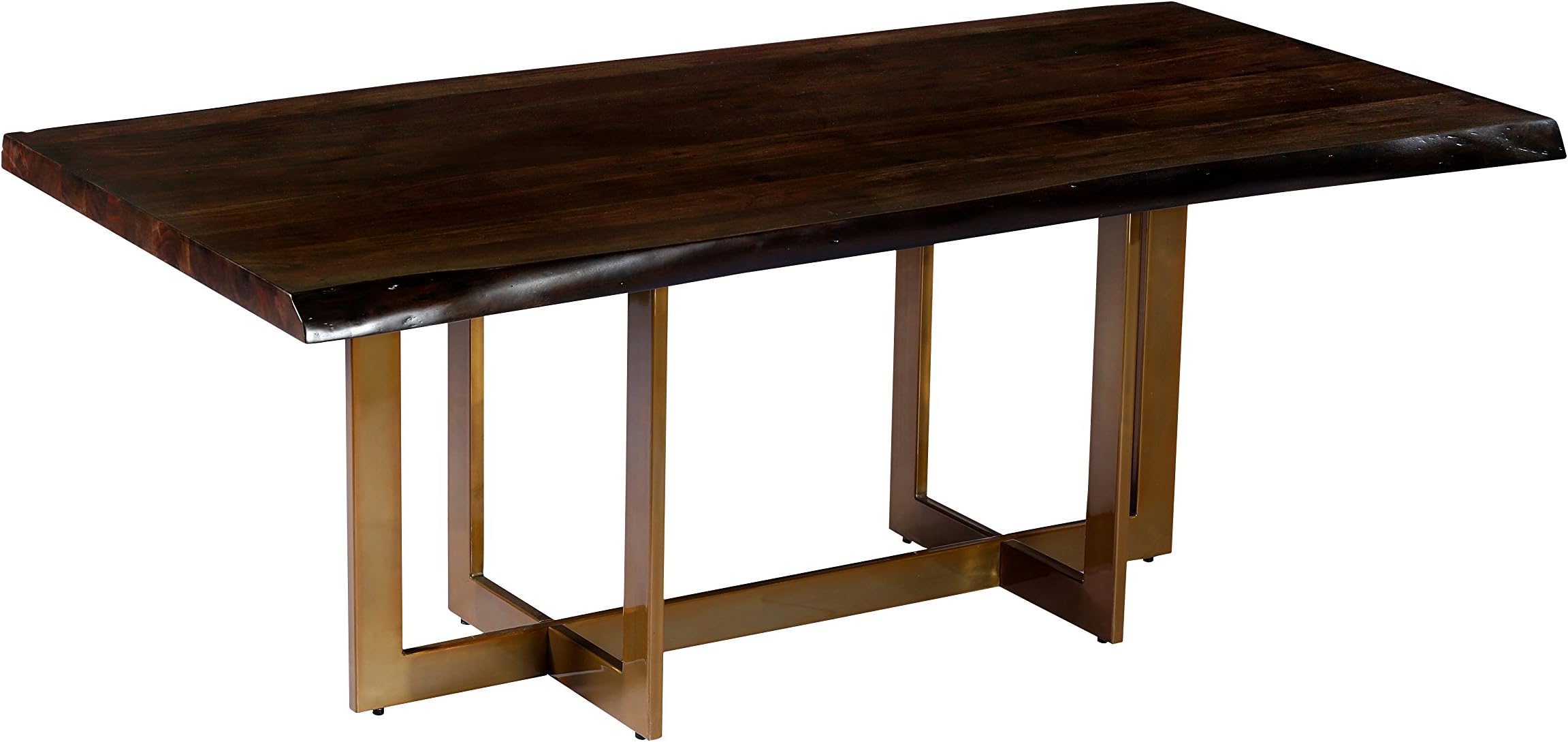Urbanmod UM9383 Exotic Acacia Wood Slab Dining Table Brushed Gold Base 78"W