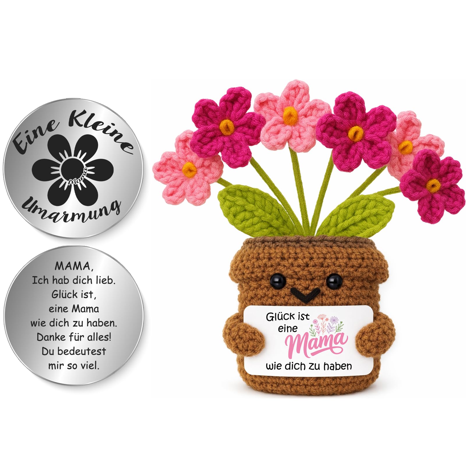 Tixlux Muttertagsgeschenk, Pocket Hug Positive Vergissmeinnicht-Figur, Geschenk für Mama, Strickwolle Dekofigur mit Kleiner Umarmung Glücksbringer, Perfekt für Muttertag, Geburtstag, Weihnachten