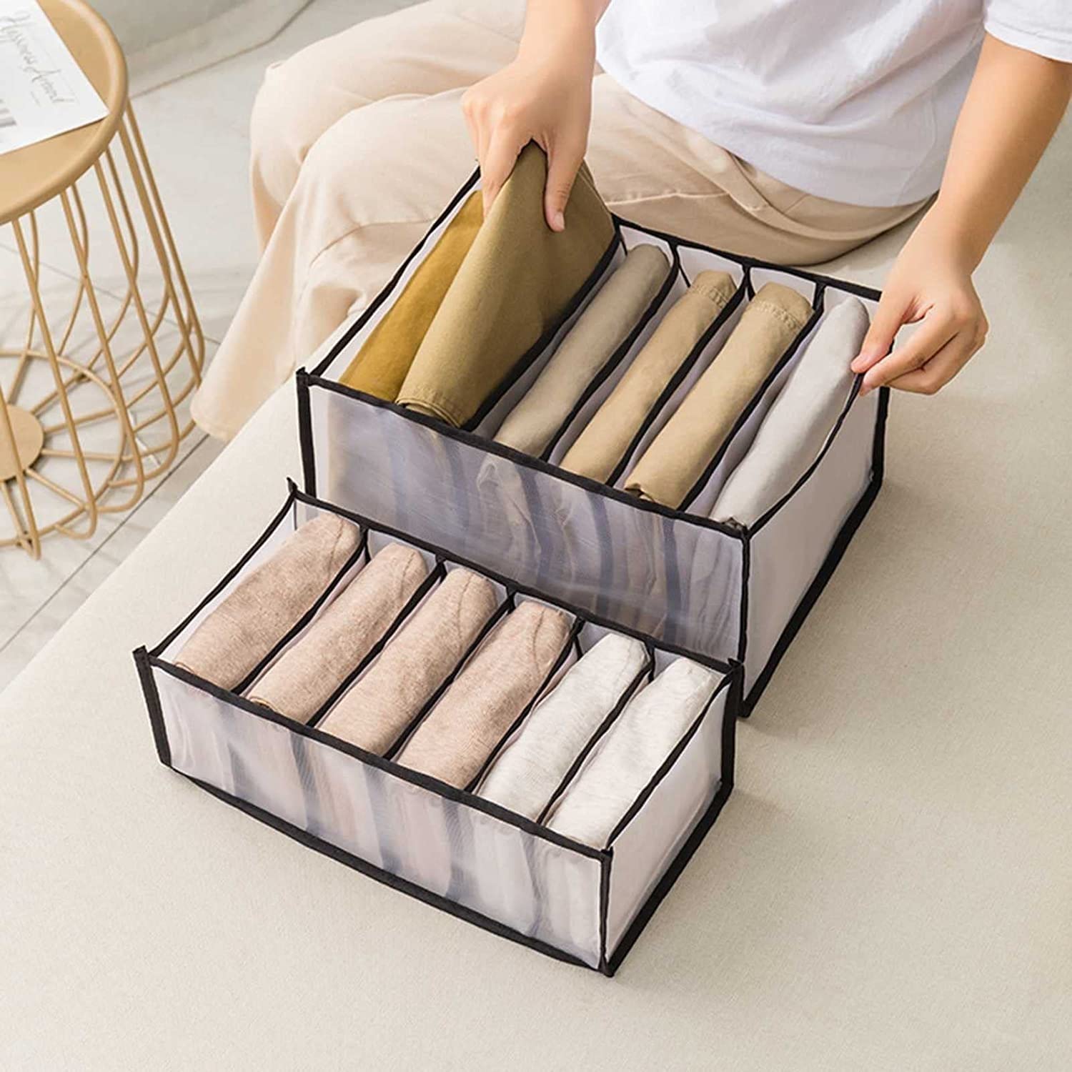 3 Pièces Boîte De Rangement Pour Compartiment Jeans Organisateur De Vêtements De Placard 6 Grilles Boîte De Séparation En Maille Pour Tiroir Closet Clothes Pour Pantalon T-shirt Sous-vêtements