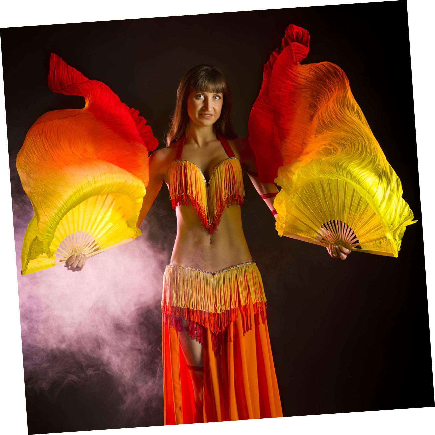 YARNOW Abanico Bailarín de Bambú y Seda Color Degradado para Danza del Vientre