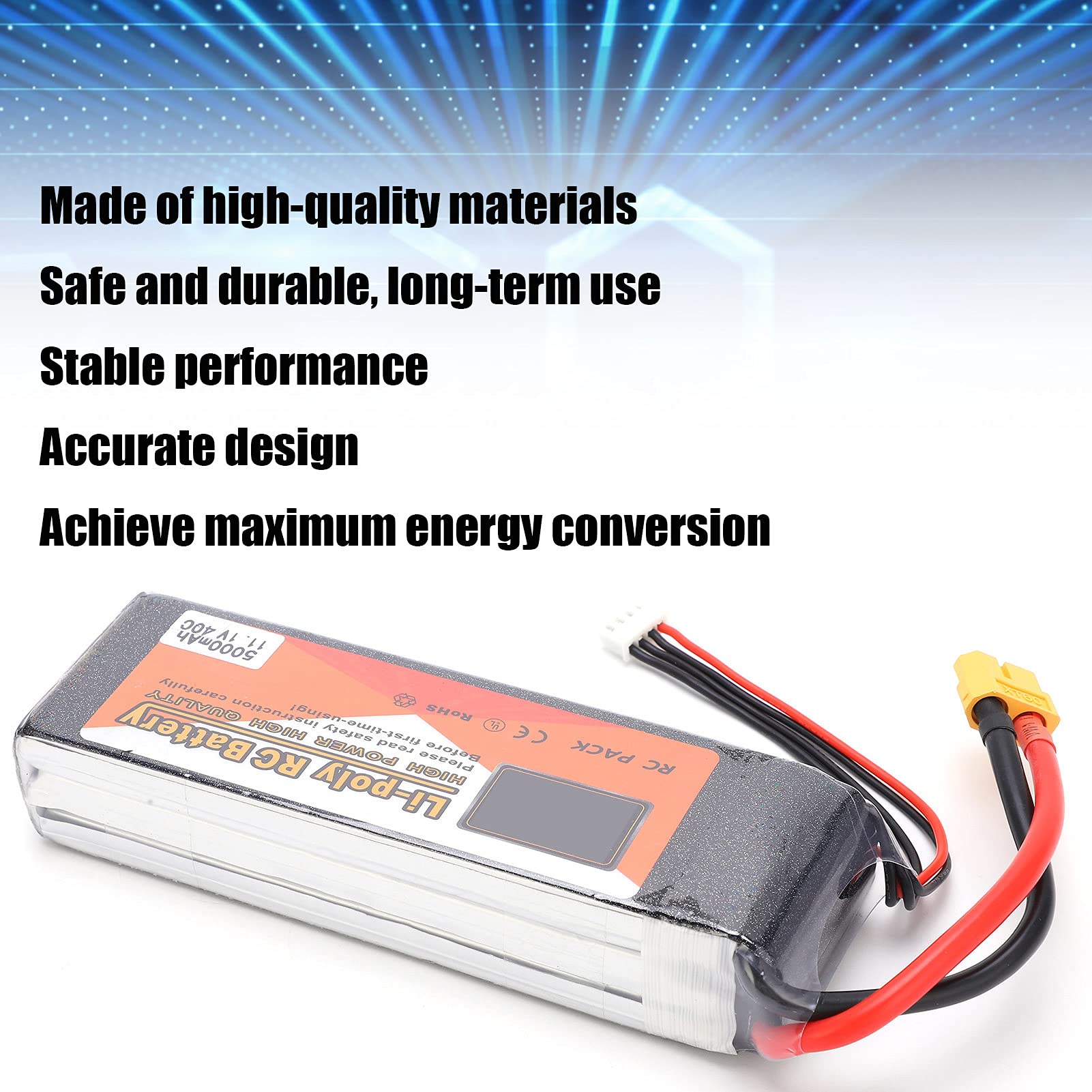 Batería de Litio, 11.1V 5000mAh 40C Lipo Battery XT60 Plug 3S Batería Recargable para RC Racing Drone