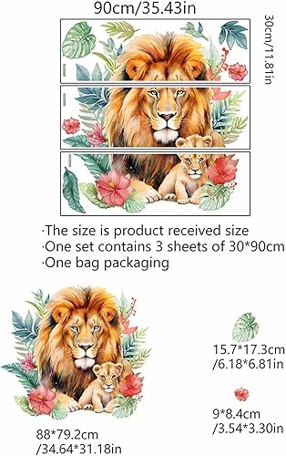 Miniatura 4 de Calcomanías de pared grandes de cachorro de león y león sacinora Forest Wild Jungle Animal Wall Decal removible para niños, bebés, niños, guardería,