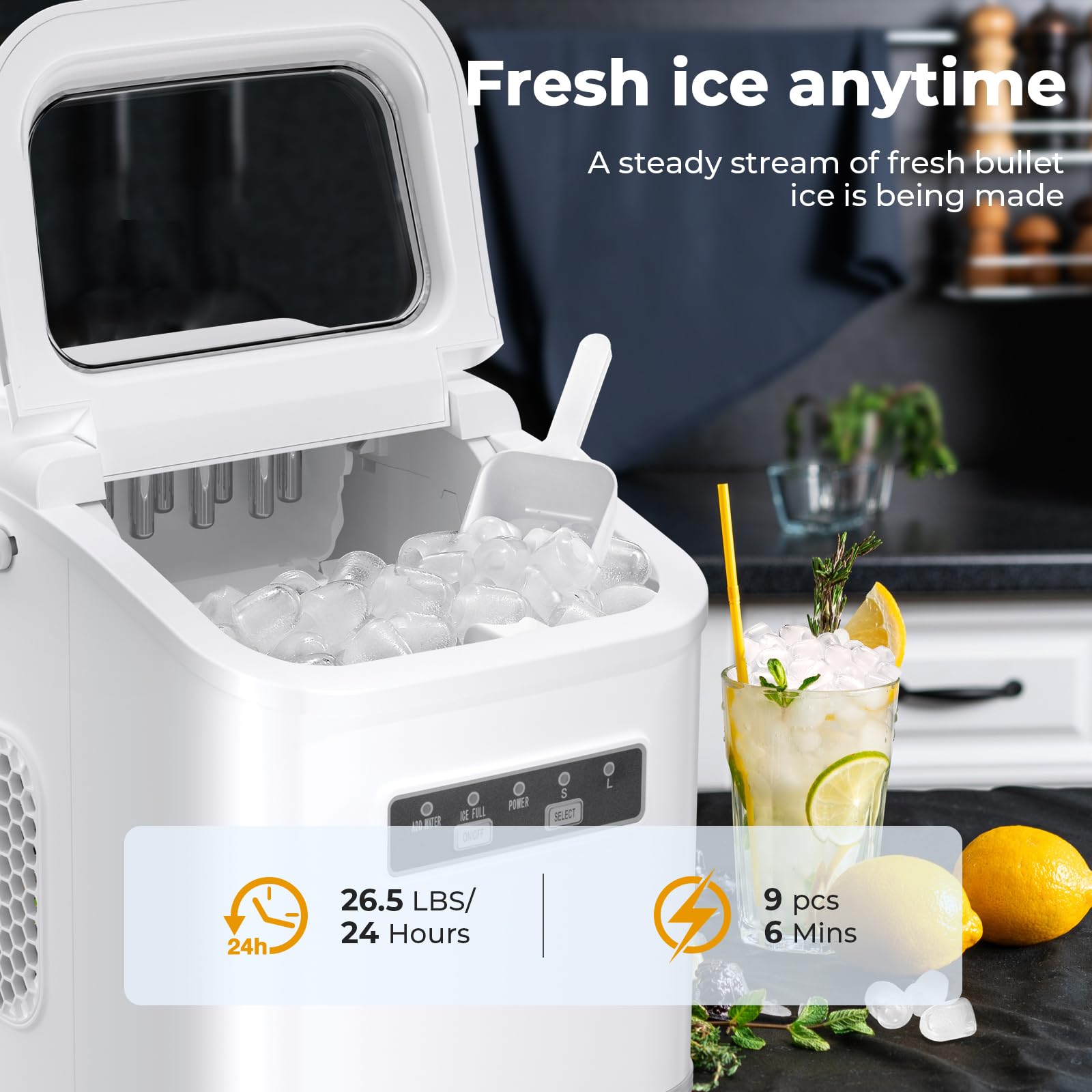 Havato Ice Maker Countertop, Portable Self-Cleaning Ice Machine with Ice Scoop and Basket,9 Cubes in 6 Mins, 26.5lbs/24h,2 Sizes of Bullet Ice Cube for Home Kitchen Office Bar Party(White) on Fridge.com