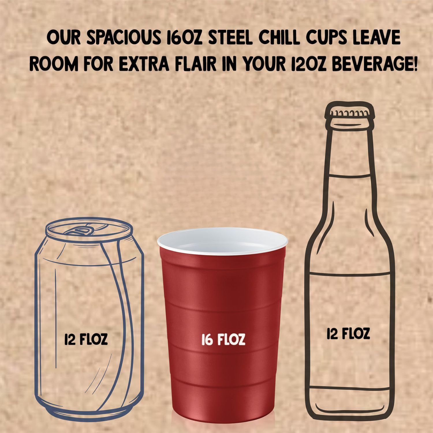 Steel Chill Cups Partybecher, 473 ml, perfekt für kalte Getränke, robust und langlebig, Einweg und 100 % recycelbar, hergestellt in den USA, Rot, 180 Stück