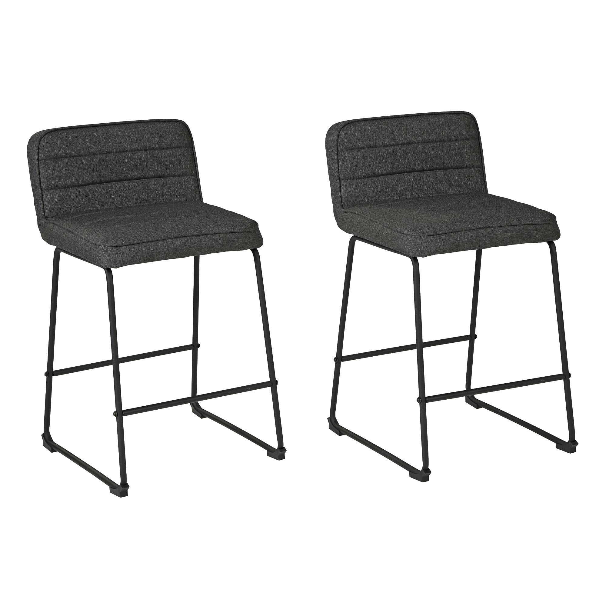 Signature Design by Ashley Nerison 26" Modern Upholstered Counter Height Bar Stool, 2 Count, Dark Gray