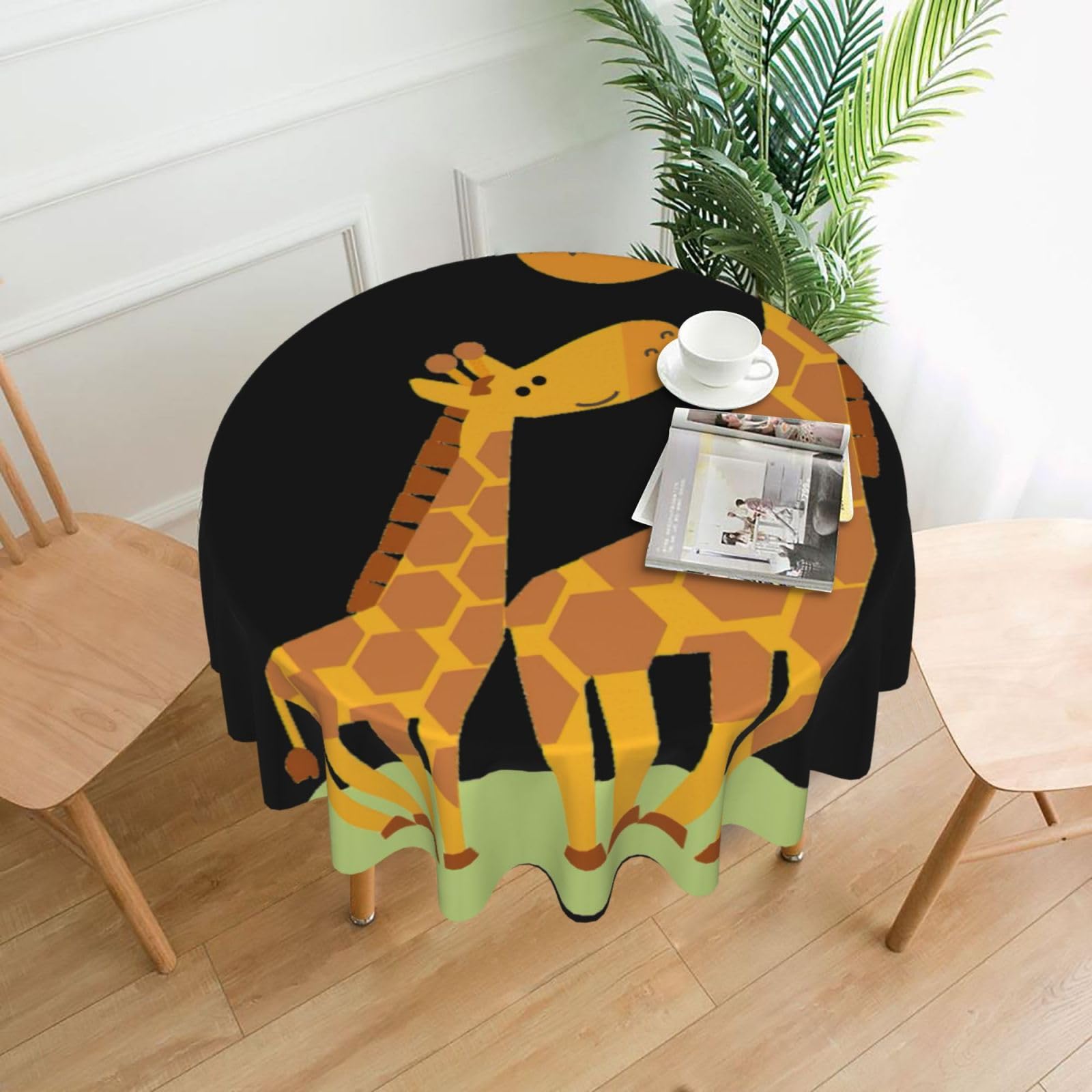 Uusnwaa Giraffe Print Round Tablecloth 60 Inch, Stain Wrinkle Resistant Washable Polyester Table Cover For Kitchen Party