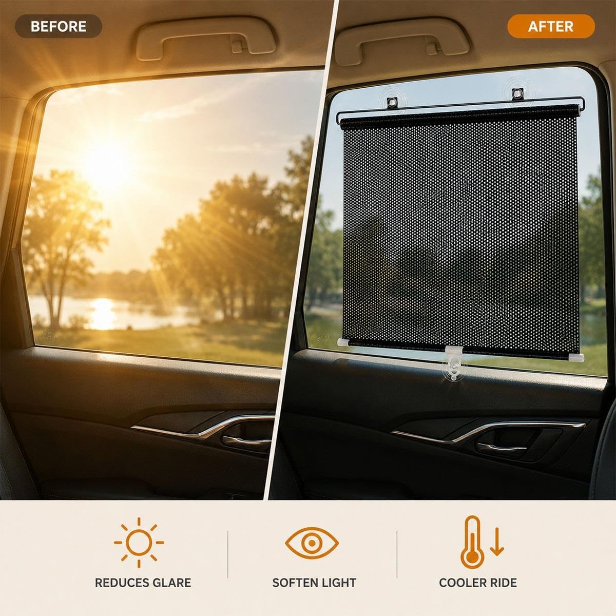 Store Enrouleur Pare-Soleil Rétractable à Ventouses, sans Perçage, Store de Fenêtre en Maille Filtrante pour Maison, Voiture, Camping-Car, Bureau, Porte Vitrée(W 70 x 100 cm)
