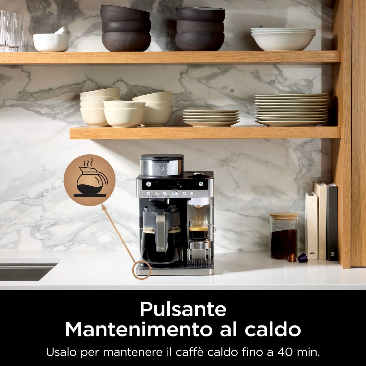 Ninja Prestige Macchina per caffè filtrato e in capsule 2 in 1, con schiumatore integrato, per latte, caffè con ghiaccio e flat white, nero CFN802EU