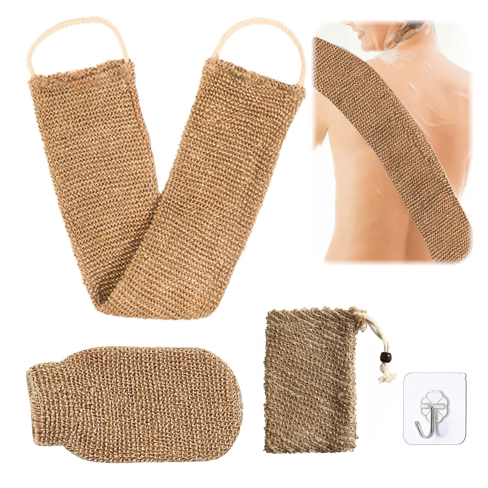 EnixwH 2 Guante Exfoliante Corporal, Manoplas Baño de Yute, Correa Exfoliante Espalda con Manopla Exfoliante Corporal, Para La Piel Muerta de La Cara del Cuerpo Mujeres Hombres (Marrón)