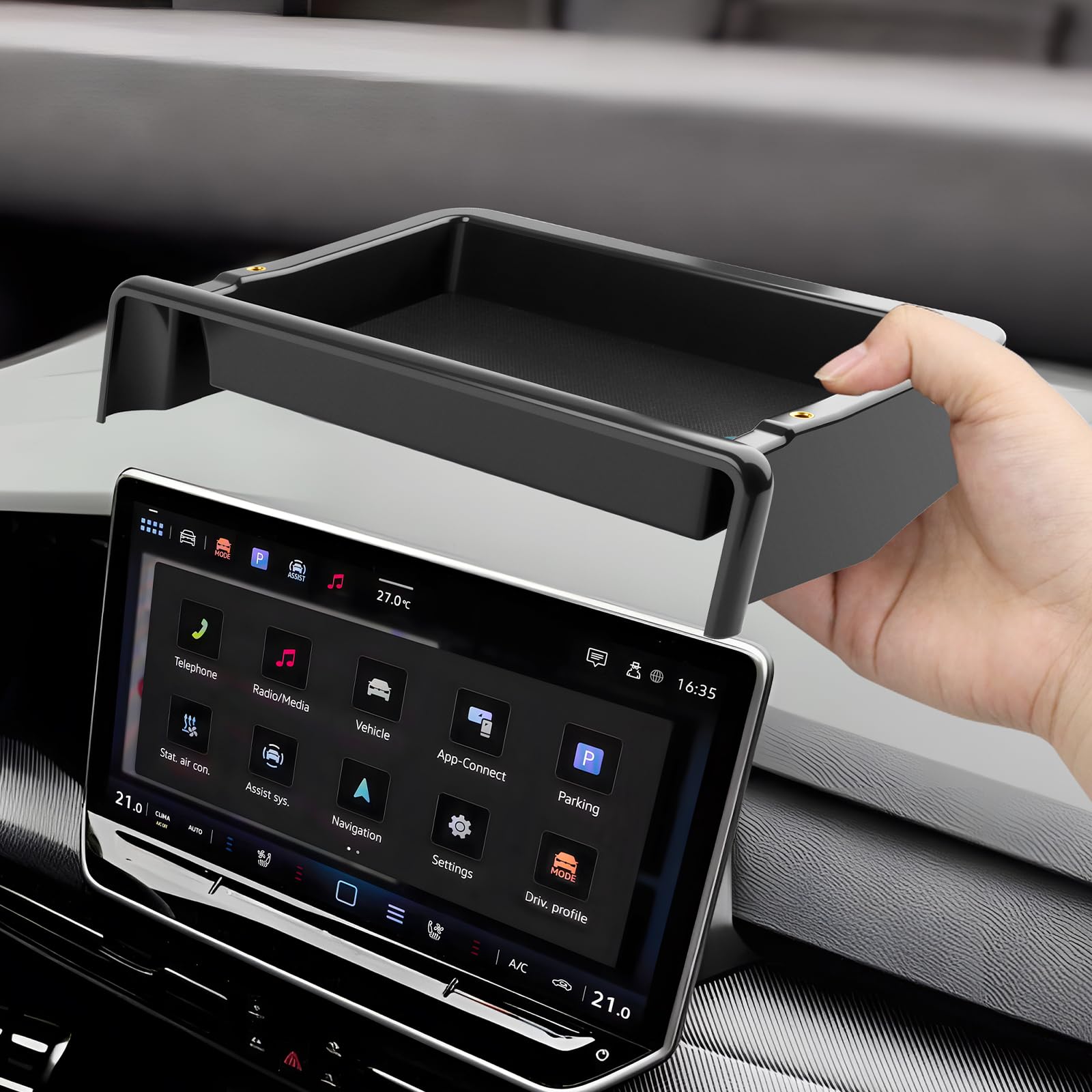 SKTU Organizzatore di Vassoio Dietro Lo Schermo Compatibile con VW Golf 8.5 2025+ | Scatola di stoccaggio della Console Centrale per Schermo Touchscreen di Navigazione 12.9" Accessori VW Golf 8.5