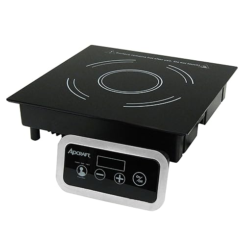 Adcraft Cocina de inducción con control remoto y superficie de vidrio cerámico, calentamiento rápido con temporizador de 180 minutos, 120 V, gris
