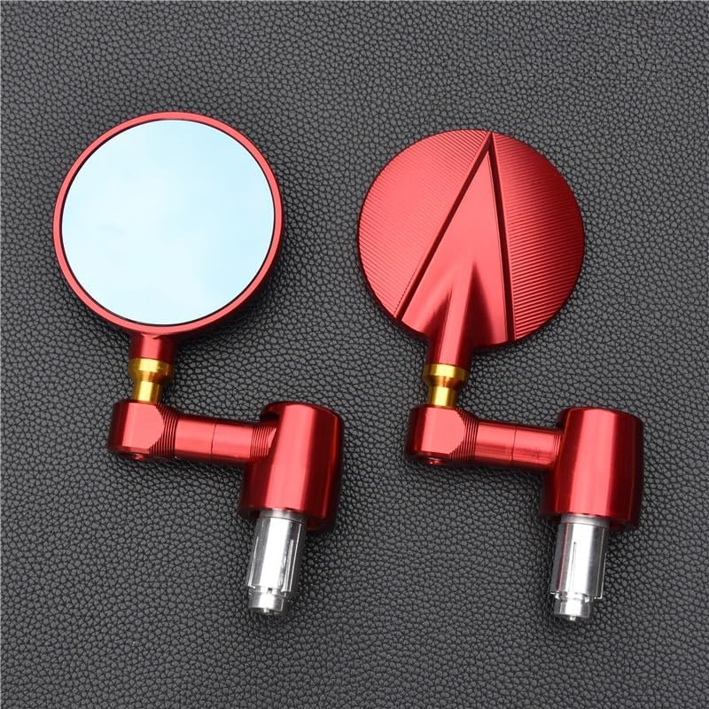 Universal Motorcycle Rearview Mirror, Aluminum Alloy, Circular Reflector, Red (Silver)