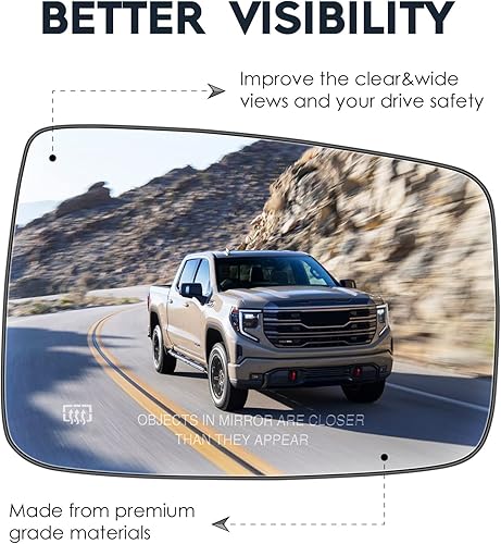 Miniatura 3 de Espejo calefactable con vista lateral derecha del pasajero con placa de respaldo compatible con Dodge Ram 1500 2500 2010, Ram 1500 2500 2011-2018