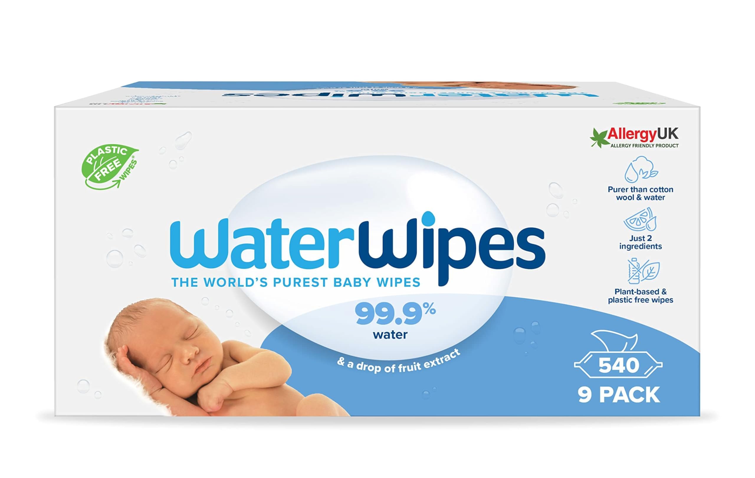 WaterWipes Original Plastic Free Baby Wipes, 540 wet wipes (9 packs)
