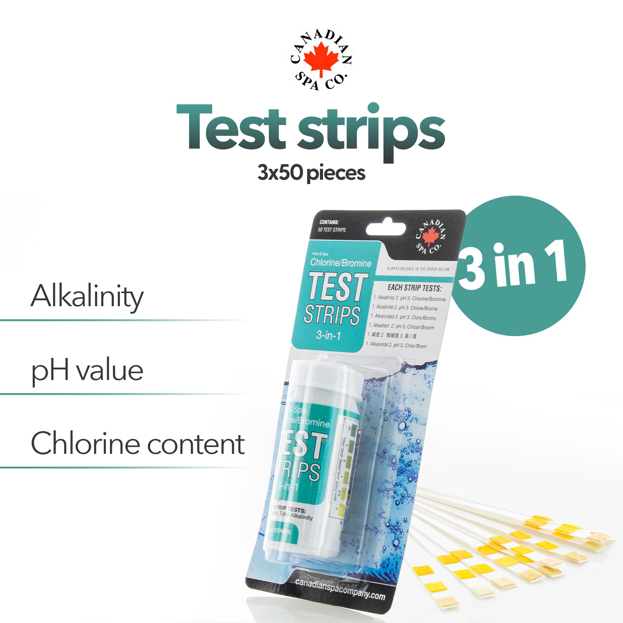 CANADIAN SPA CO. Hot Tub Test Strips, 150 Strips Pool and Spa Test for pH Total Alkalinity, Free Chlorine and Bromine - Image 2